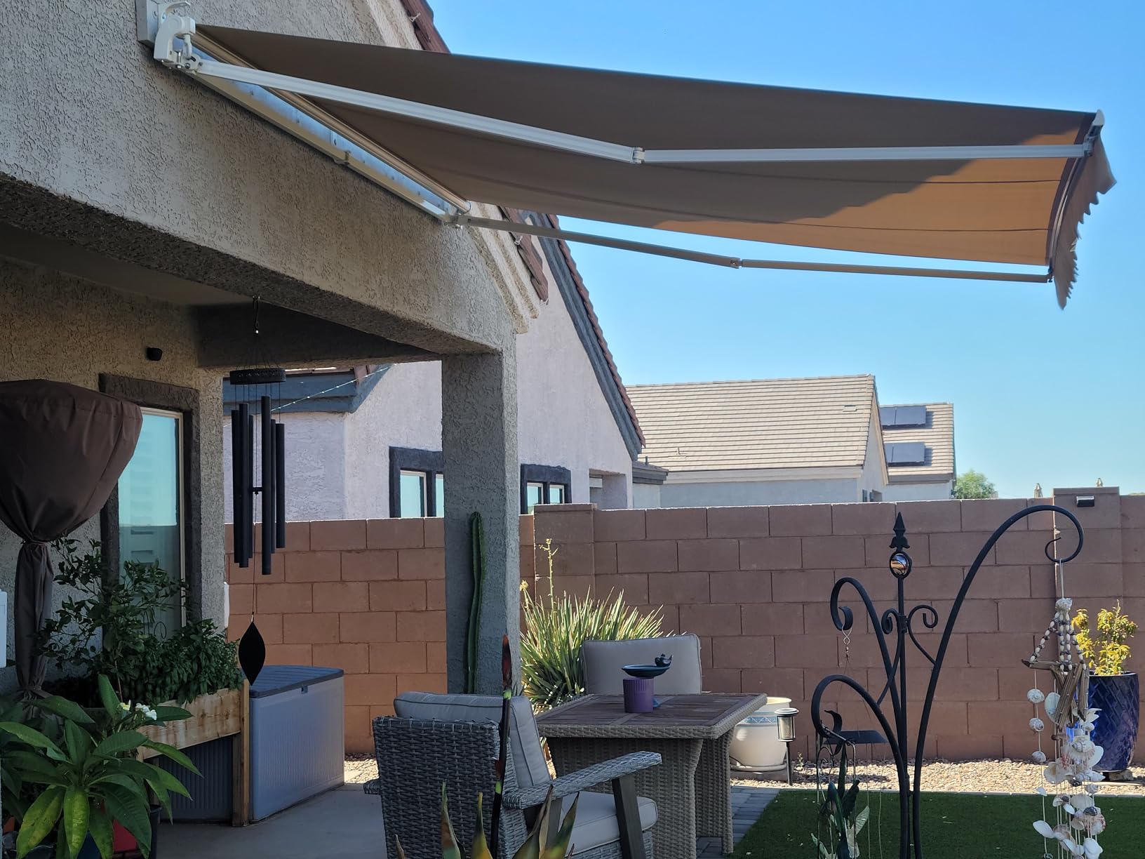 Diensweek 12'x10' Patio Awning Retractable, Fully Assembled Manual Commercial Grade - Quality 100% 280G Ployester Window Door Sunshade Shelter - Deck Canopy Balcony P100 Series (12'x10', Beige) customer photo 1