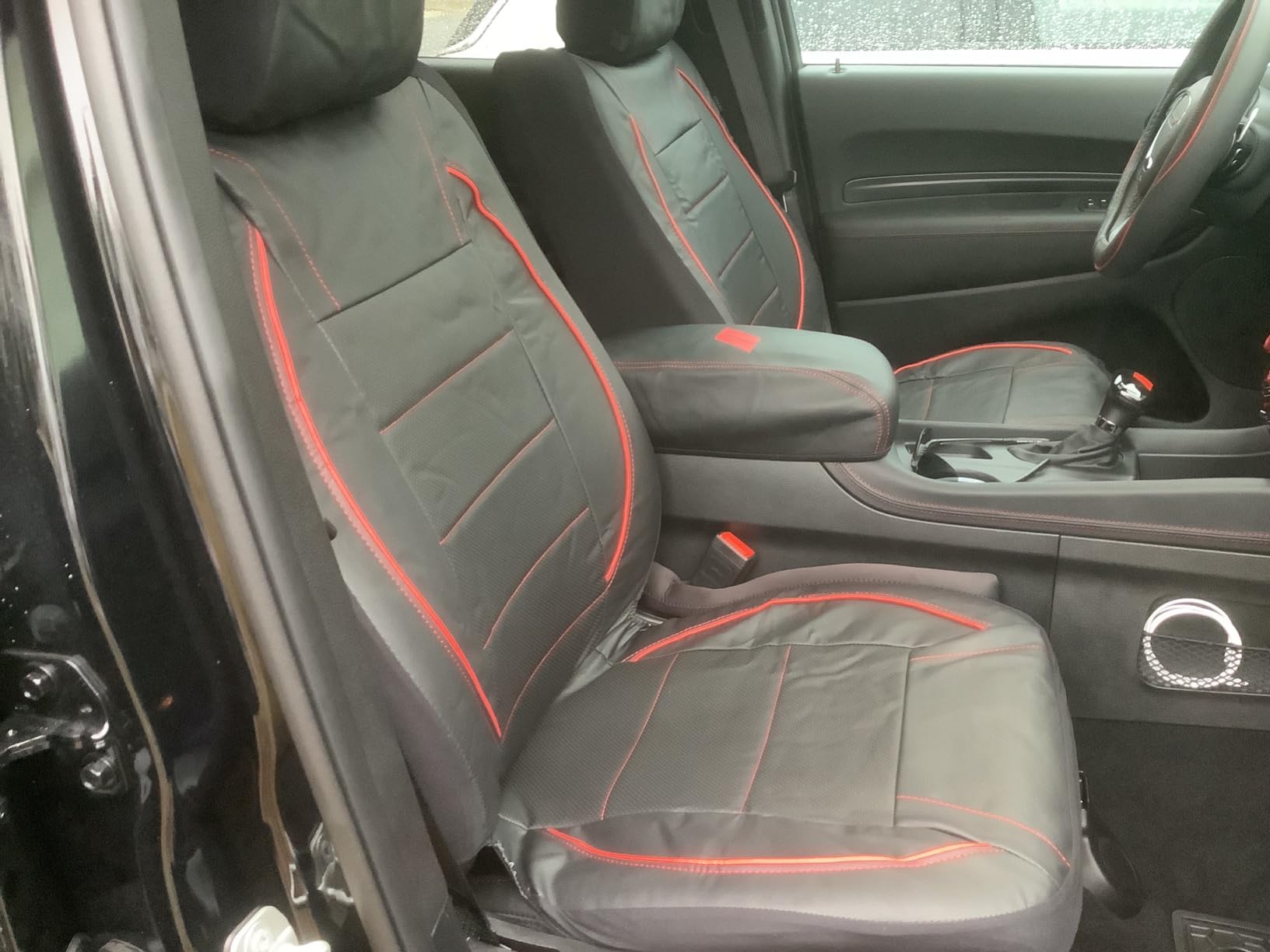 CAR PASS Universal FIT Piping Leather Car Seat Cover, for SUVs, Van, Trucks, Airbag Compatible, Inside Zipper Design and Reserved Opening Holes (Full Set, Black and Red) customer photo 1