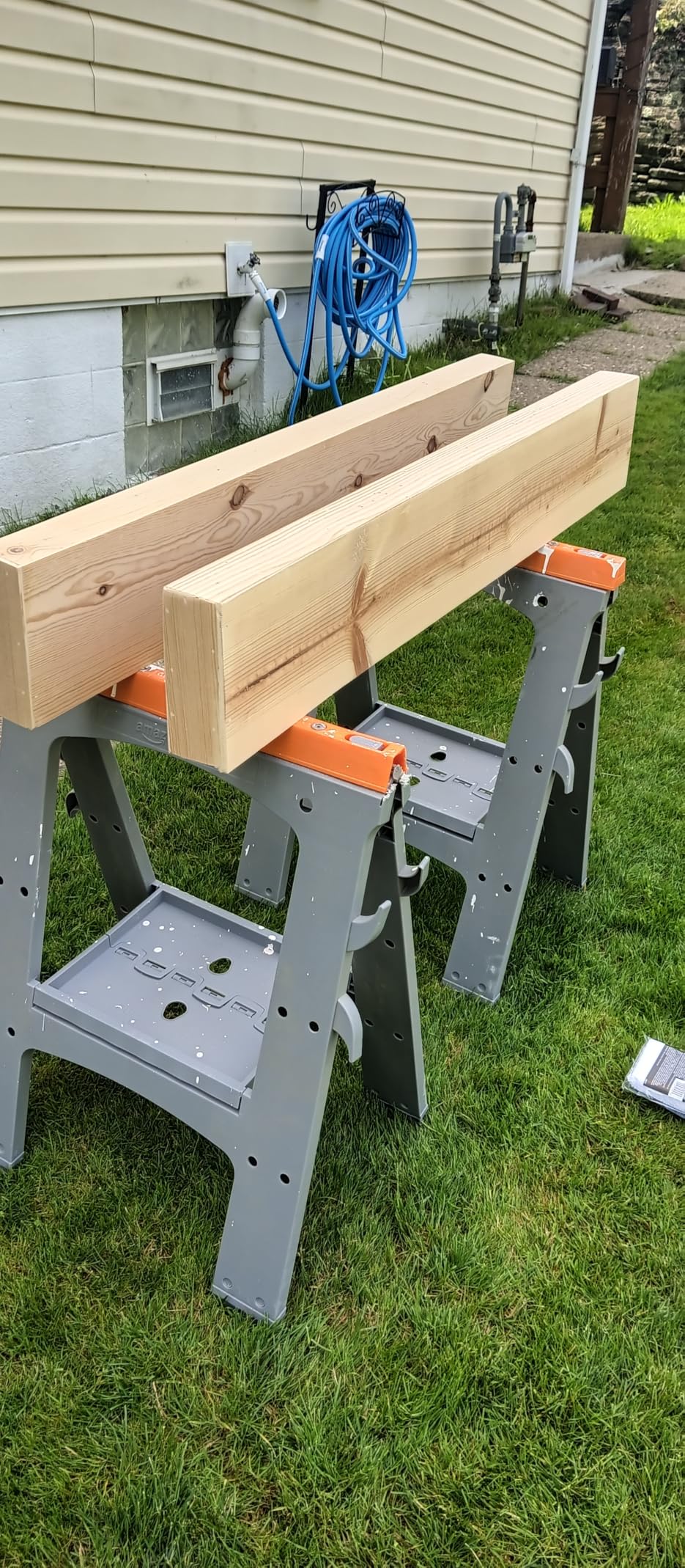 Amazon Basics Rectangular Folding Sawhorse, Collapsible, Folds Flat, 900 Pound Capacity, Set of 2, Orange and Grey customer photo 2