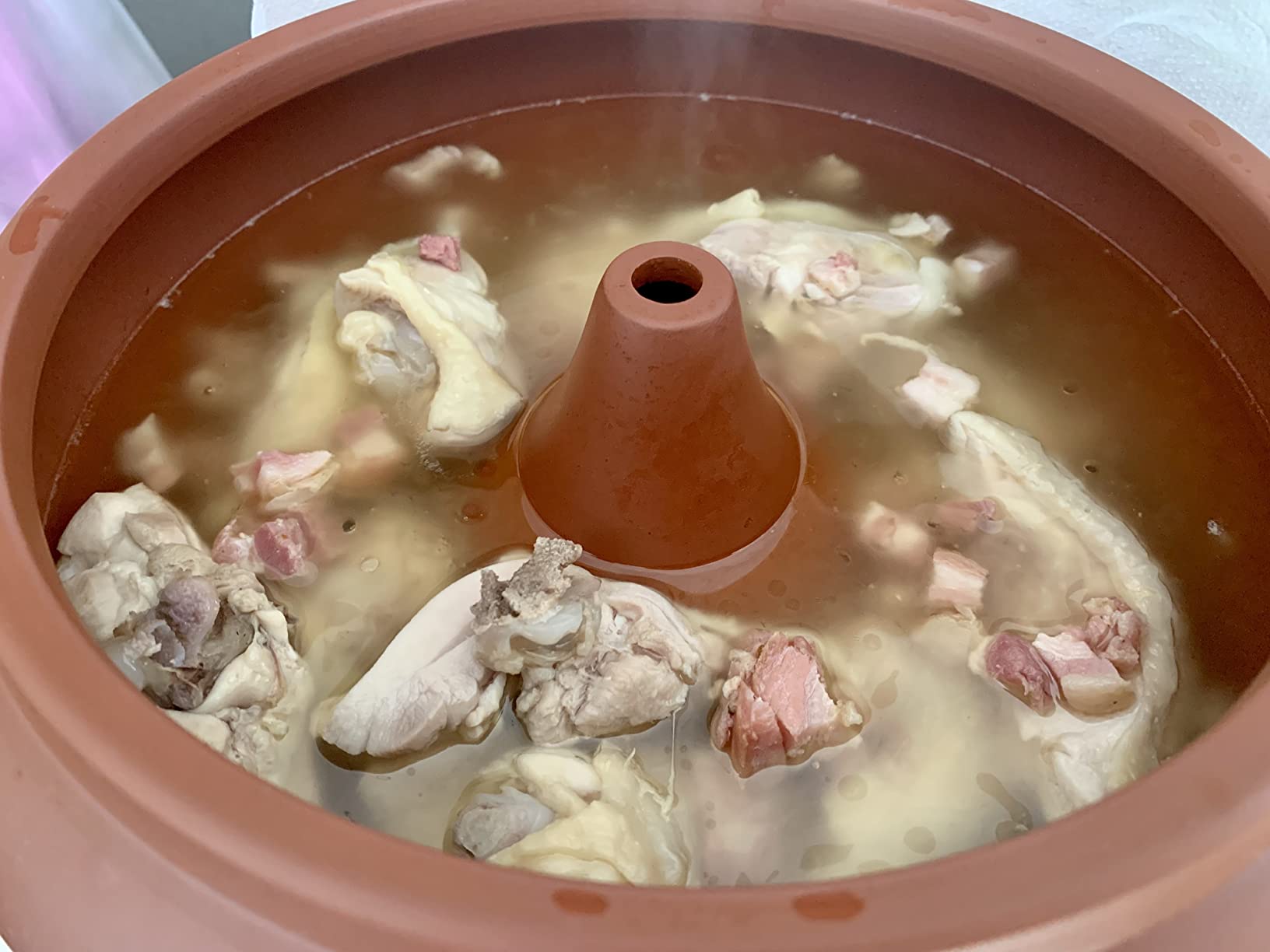 XICHENGSHIDAI Yunnan Zisha Ceramic Steam Pot, 2.5 Qt Purple Clay | Includes a lid and center steam chimney for steamed chicken, soups, vegetables, corn, fish and traditional clay pot stews. customer photo 1