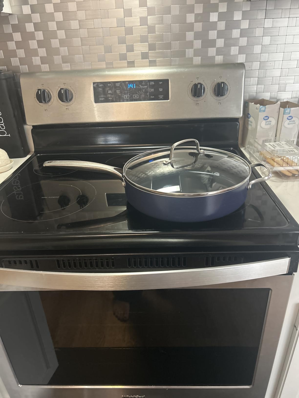 Blue Diamond 5QT Diamond Infused Ceramic Nonstick Sauté Pan with Lid, Blue | PFAS-Free Ceramic Nonstick Jumbo Cooker Skillet, Dishwasher & Oven Safe, Durable Metal Utensil Safe, Soups, Glass Lid customer photo 2