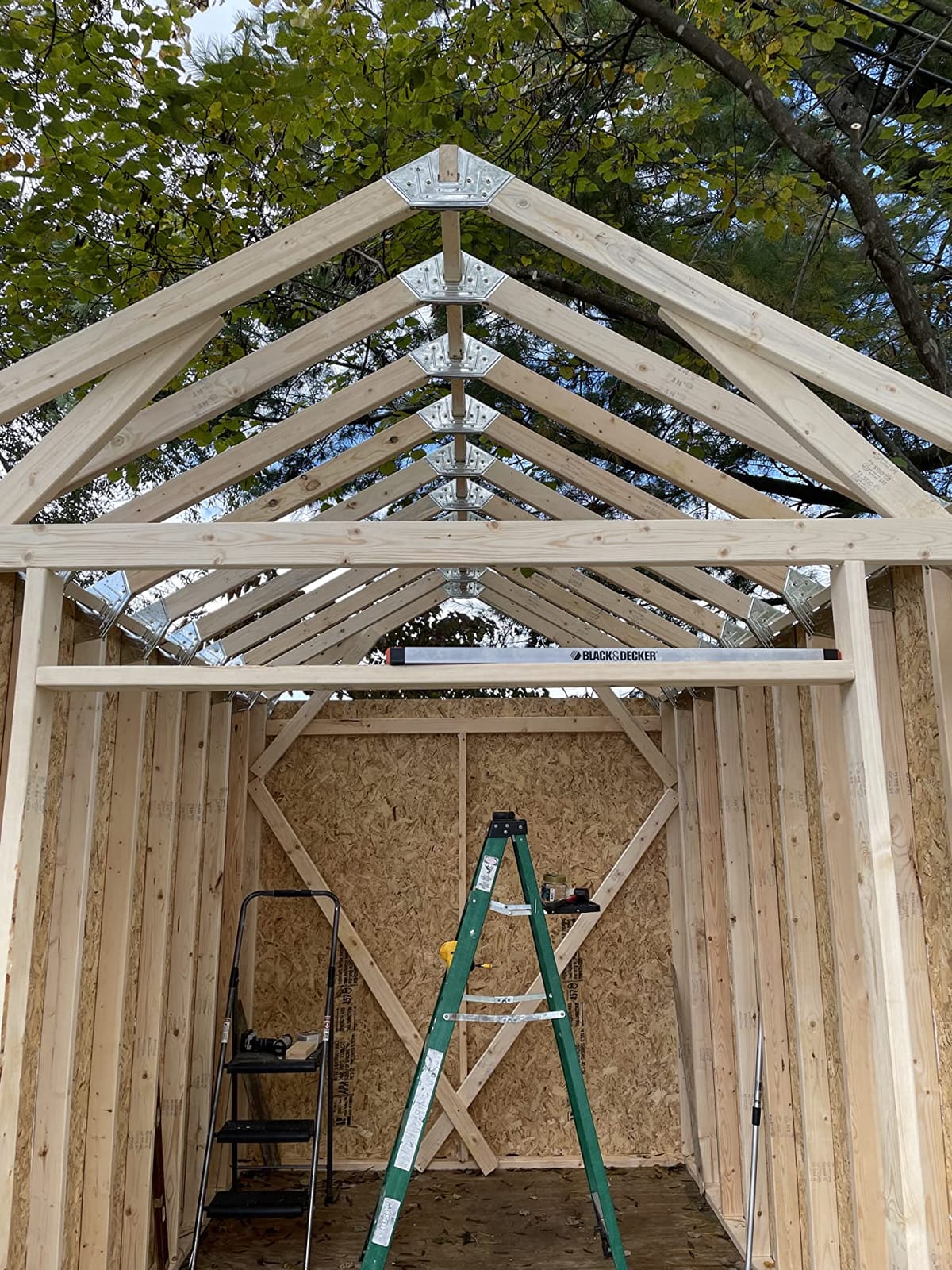 EZBUILDER 7 x 8 Foot Peak Roof Storage Shed Garage Barn DIY EZ Framing Kit with 24 Galvanized Steel Angles and 12 Base Plates (No Wood Included) customer photo 1