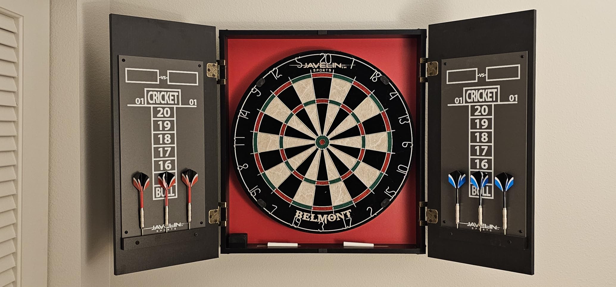 EastPoint Belmont Dart Board Cabinet, 6 Steel Tip Darts, Game Room Decor | Official Size, Self-Healing Sisal, Staple-Free Bullseye, Built-In Scoring & Storage, Man Cave Decor, For Family Game Nights customer photo 1