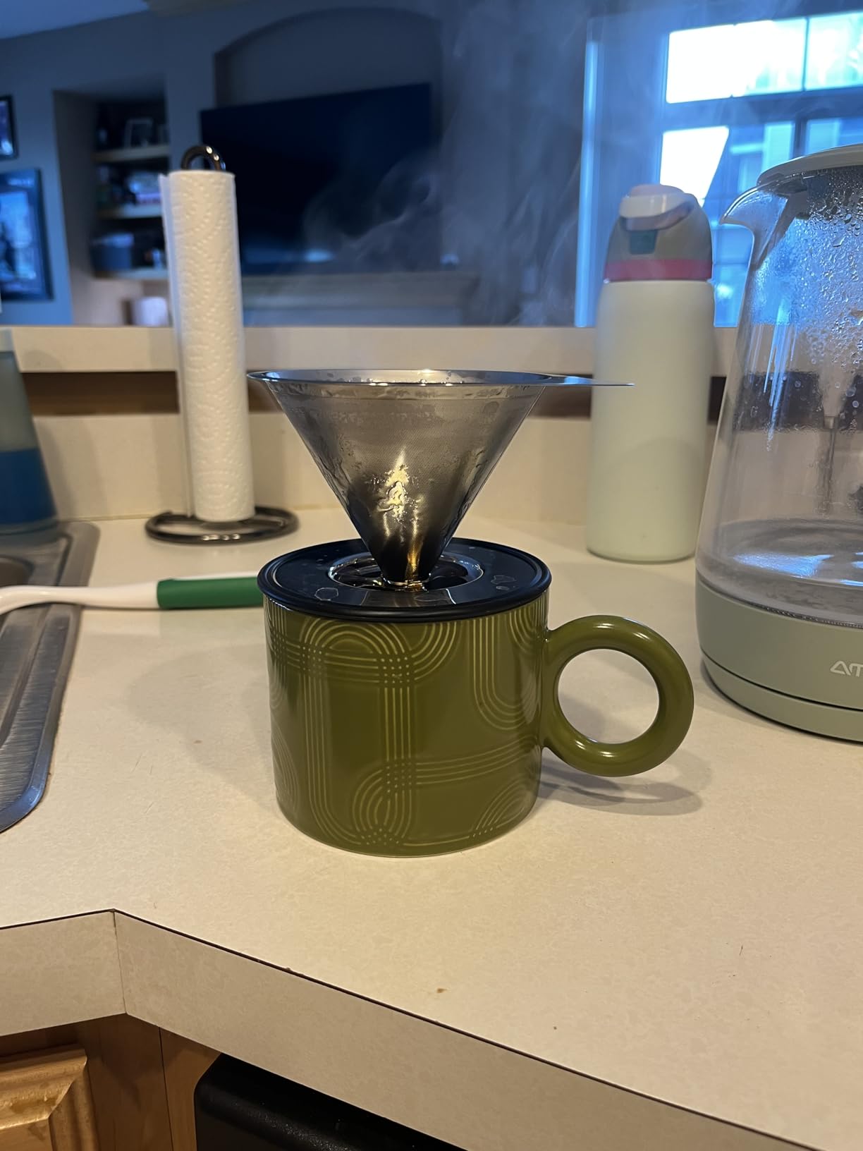 LHS Pour Over Coffee Dripper Stainless Steel Coffee Filter Metal Cone Filter Paperless Reusable Coffee Filter Single Cup Coffee Maker 1-2 Cup With Non-slip Cup Stand and Cleaning Brush customer photo 2