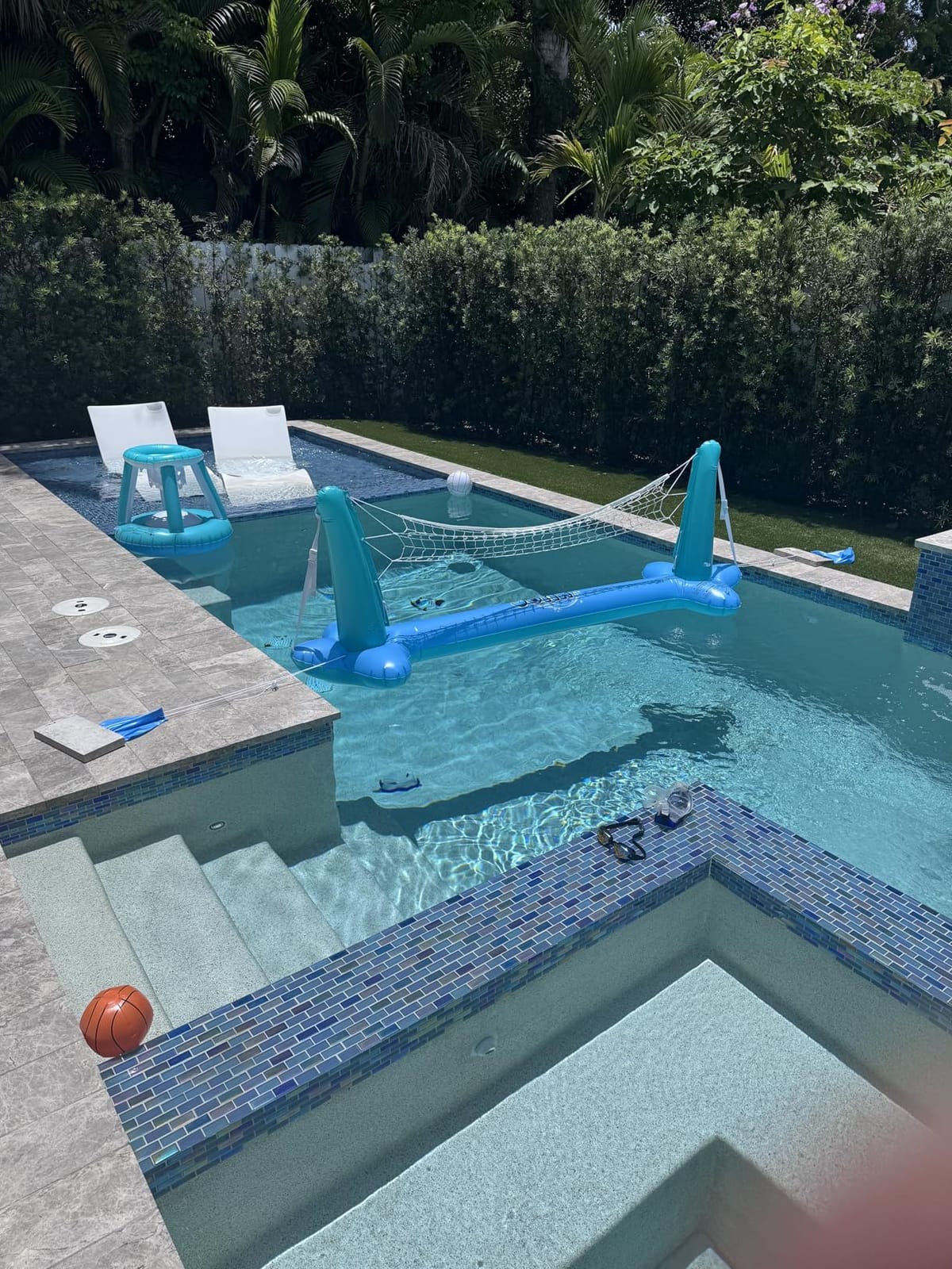 JOYIN Pool Toys Games Set-Inflatable Pool Float Set Volleyball Net & Basketball Hoops, 2 in1 Floating Swimming Game Toy customer photo 2