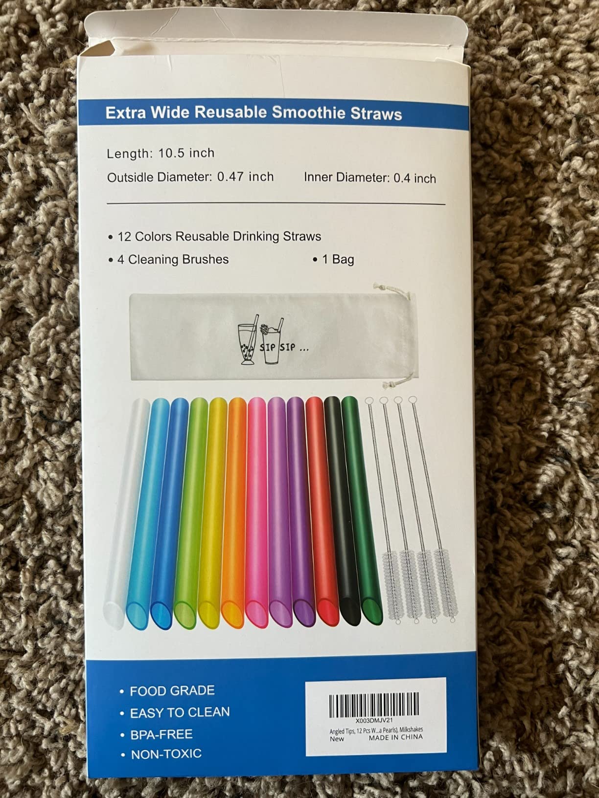 [Angled Tips] 8 Pcs Reusable Jumbo Wide Boba Straws & Smoothie Straws, Multi Colors Reusable Straw, BPA FREE Food-Grade Tritan Plastic Straw for Bubble Tea (Tapioca Boba Pearls) Milkshakes w/ 2 Brushes customer photo 1