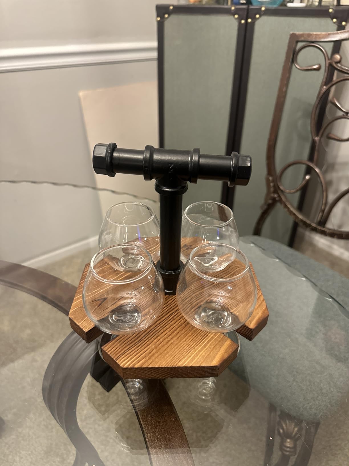 MyGift Burnt Wood Beer Flight Set with 4 Tasting Glasses & Metal Handle | Industrial Black Metal Pipe Carrying Handle Provides Comfortable Transport For Home Bar, Brewery, Distillery, Or Tastings customer photo 1