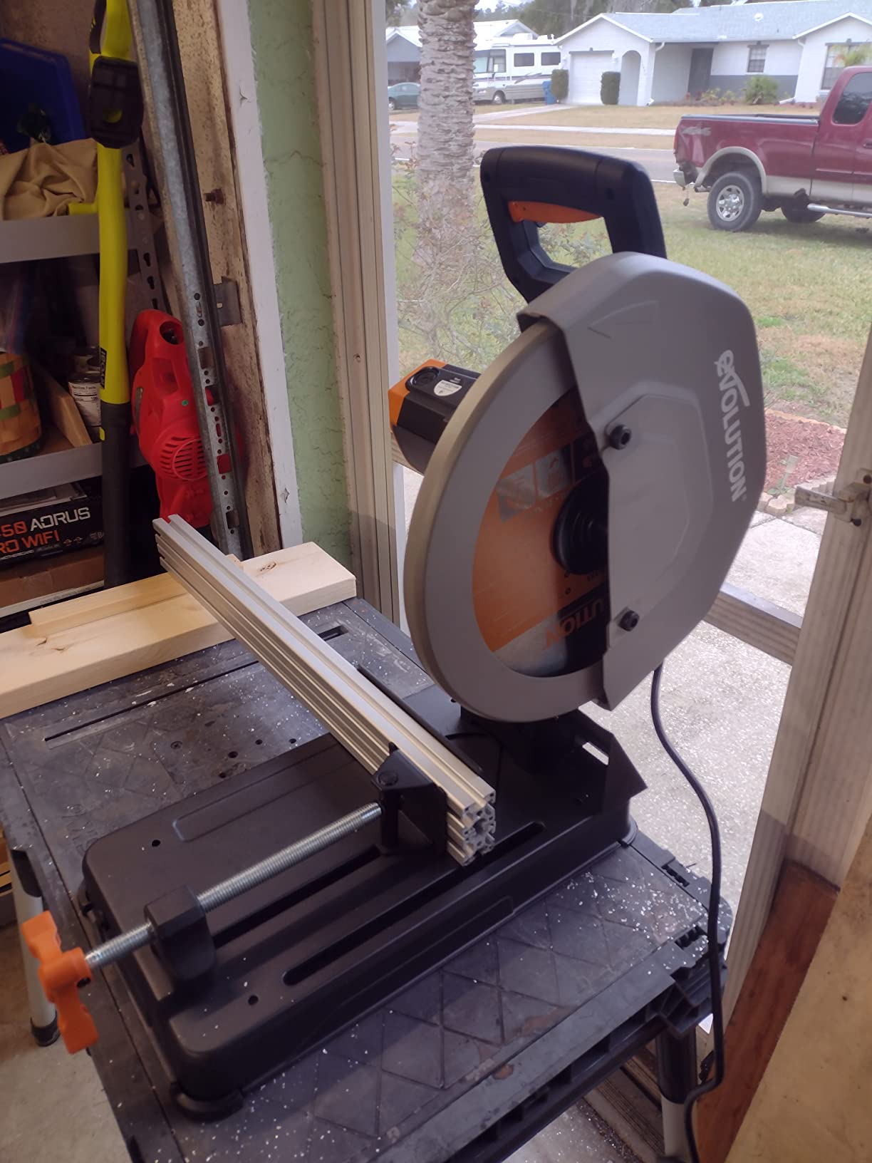 Evolution Power Tools R355CPS 14-Inch Chop Saw Multi Purpose, Multi-Material Cutting Cuts Metal, Plastic, Wood & More Miter Cut up to 45˚ Degrees TCT Blade Included customer photo 1