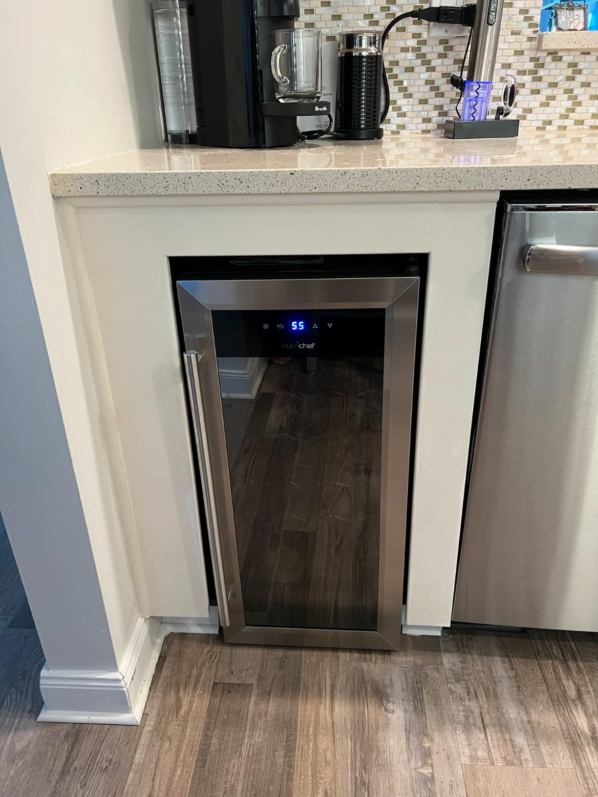 NutriChef 12 Bottle Stainless Steel Slim Wine Fridge | Red & White Wine Chiller | Adjustable Temperature Control, Ultra Quiet Operation & Energy Efficient | Mini Wine Cooler Refrigerator | 31x10x17 IN customer photo 2