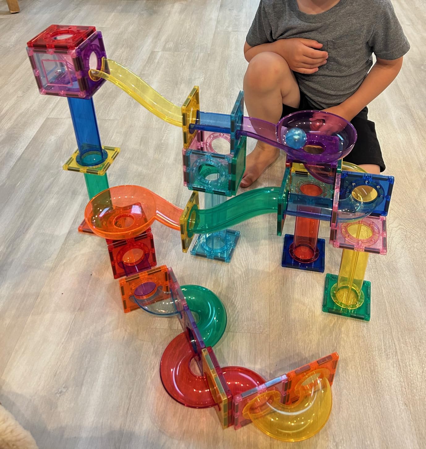 PicassoTiles 100 Piece Marble Run Magnetic Tiles Race Track STEM Ages 3+ customer photo 1