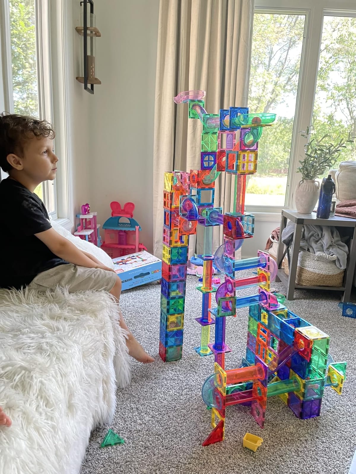 PicassoTiles 100 Piece Marble Run Magnetic Tiles Race Track STEM Ages 3+ customer photo 2