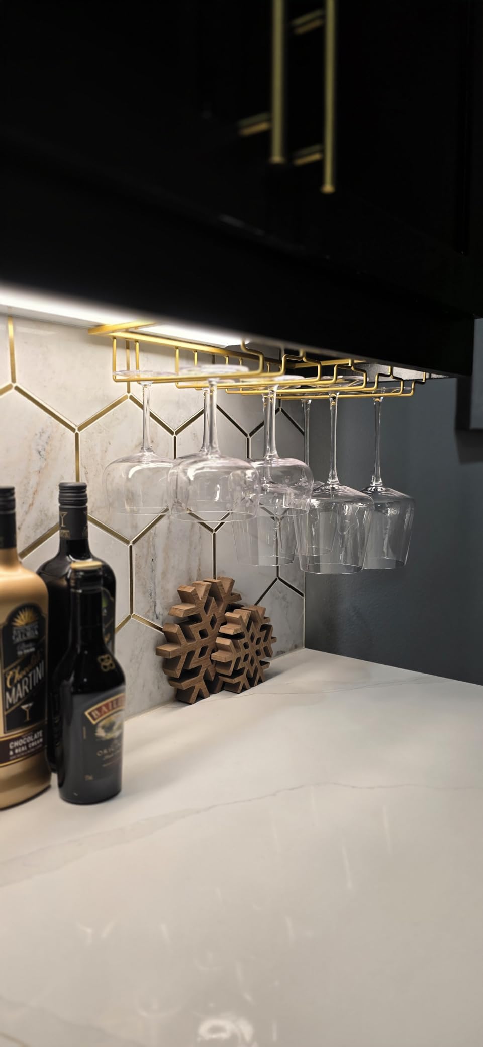 Nuovoware Wine Glass Rack, 3 Rows, Gold | Under Cabinet Stemware, Wine Glass Hanger Rack Holder, for Bar Kitchen Cabinet customer photo 1