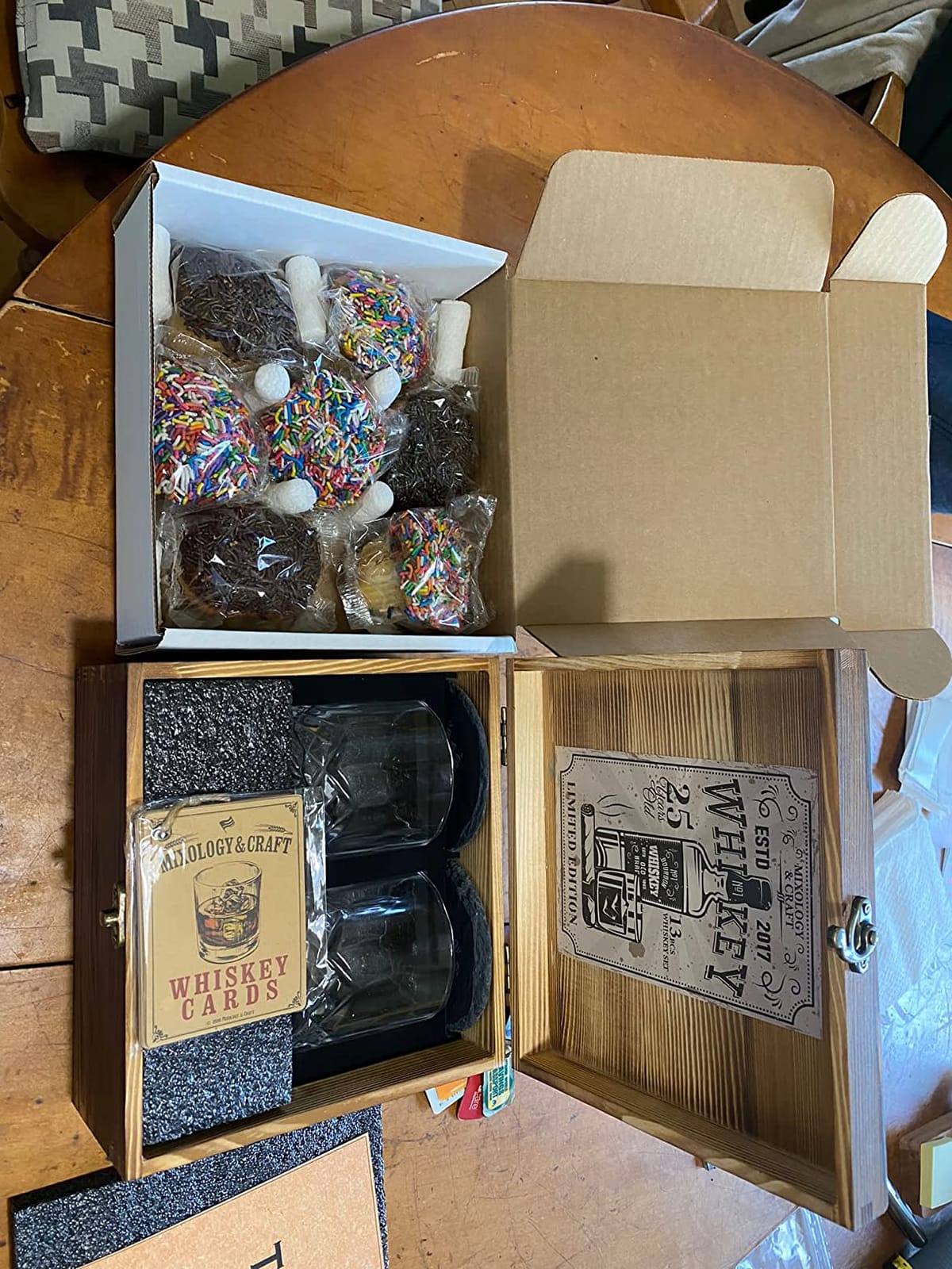 Mixology & Craft Whiskey Stones Gift Set: with Two 10oz Lead-Free Crystal Whiskey Glasses, 8 Whiskey Stones with Velvet Bag, 2 Slate Coasters & Recipe Cards in Wooden Crate customer photo 2