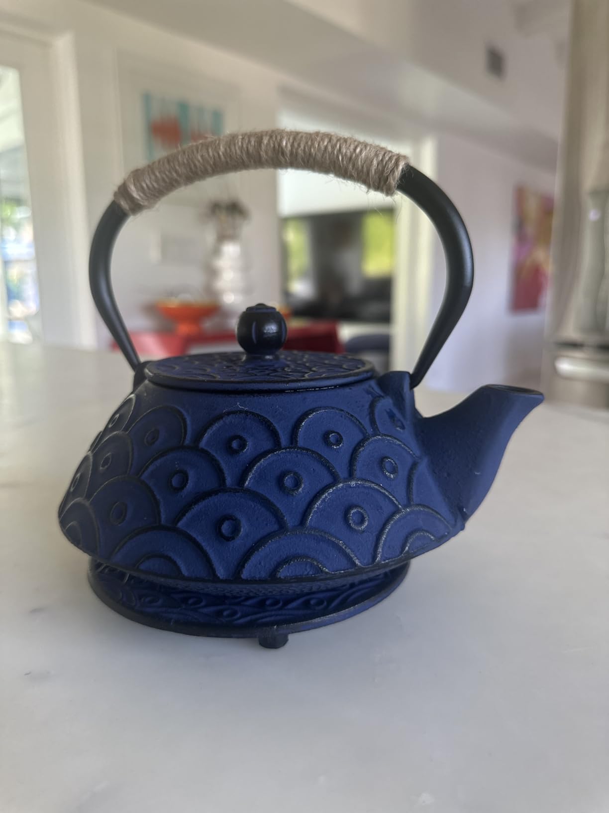 Cast Iron Tetsubin Kettle Teapot Set with Cups Trivet Infuser, Japanese Style Iron Tea Pot Set (Black, Magpie on the Plum Design) customer photo 1