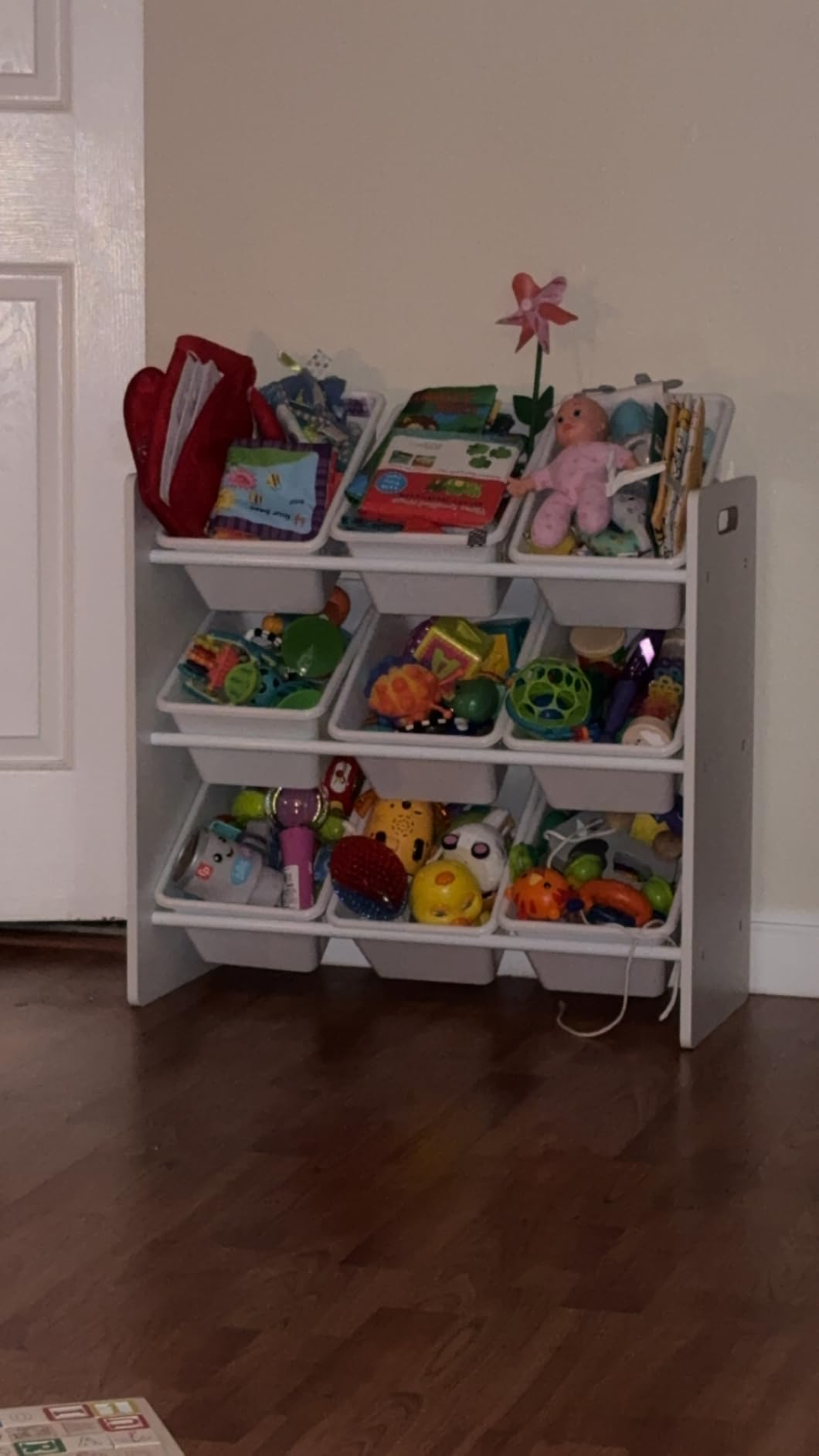 Humble Crew Kids Toy Organizer with 9 Bins, 3 Tier Storage for Playroom | Sturdy wood and steel toddler shelf, removable BPA-free containers, wall anchor anti-tip safety kit for bedroom or classroom customer photo 2