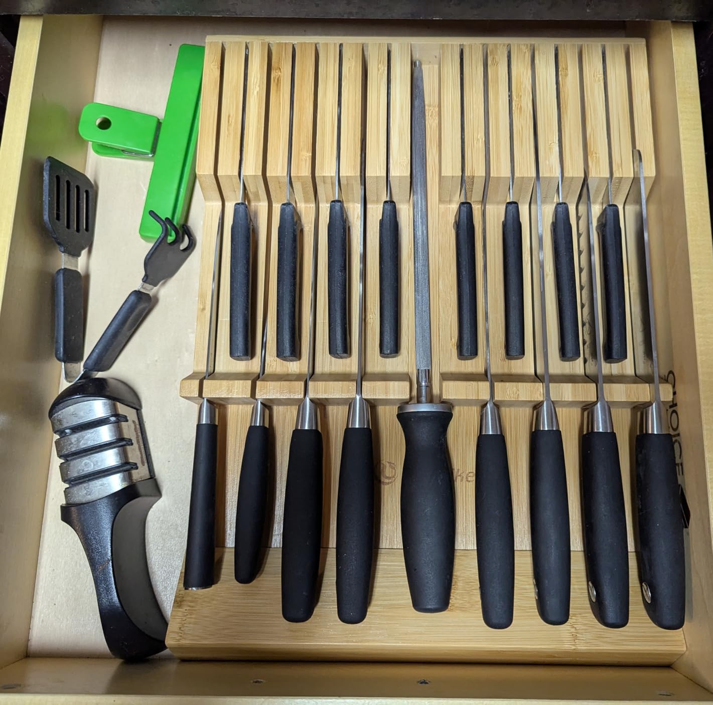 Utoplike In-Drawer Knife Block Bamboo Drawer Organizer, 12 Knives Holder | Steak Knife Holder, Fit 12 Knives, 1 Sharpening Steel (Knives & Sharpening Steel Not Included), Kitchen Drawer Organization customer photo 1