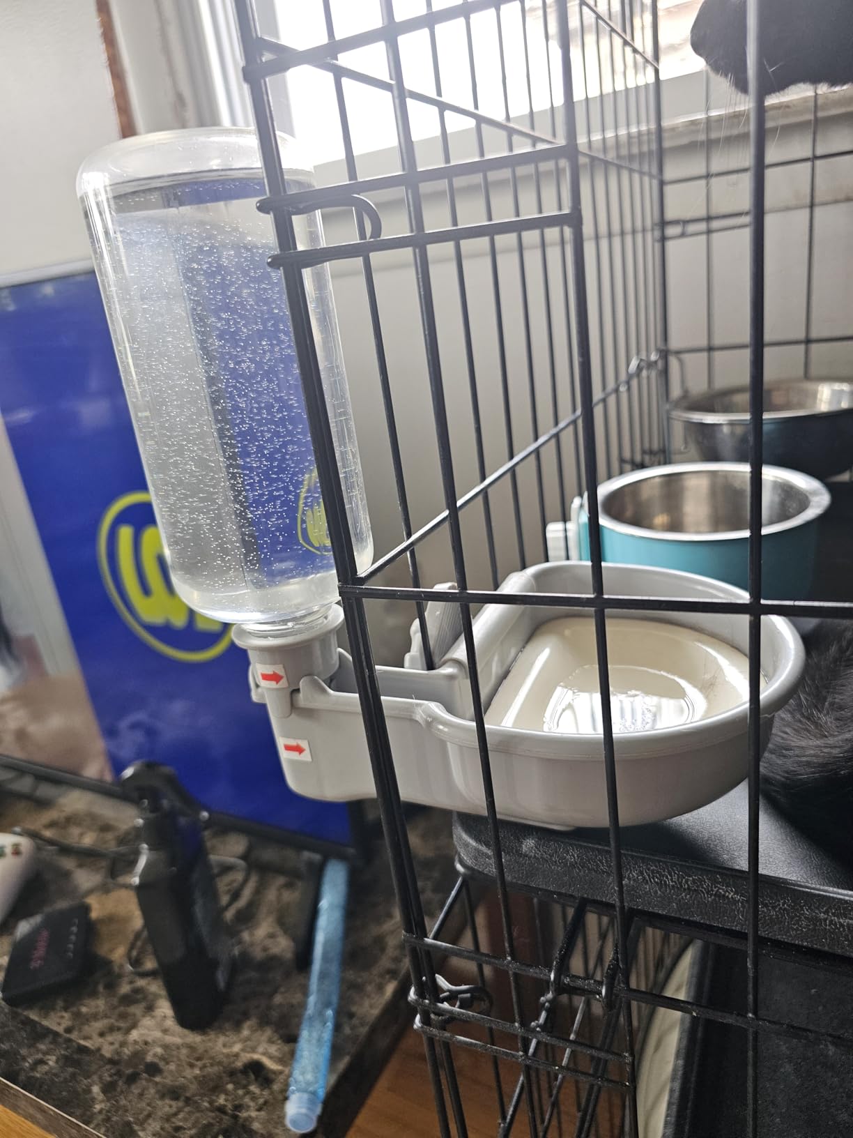 VANNON Gravity Pet Water Bowl, 16oz Anti-Splash Crate Dispenser, Grey | Anti-splash gravity water bowl with a floating disk helps reduce spills while keeping water cleaner for everyday hydration. customer photo 1
