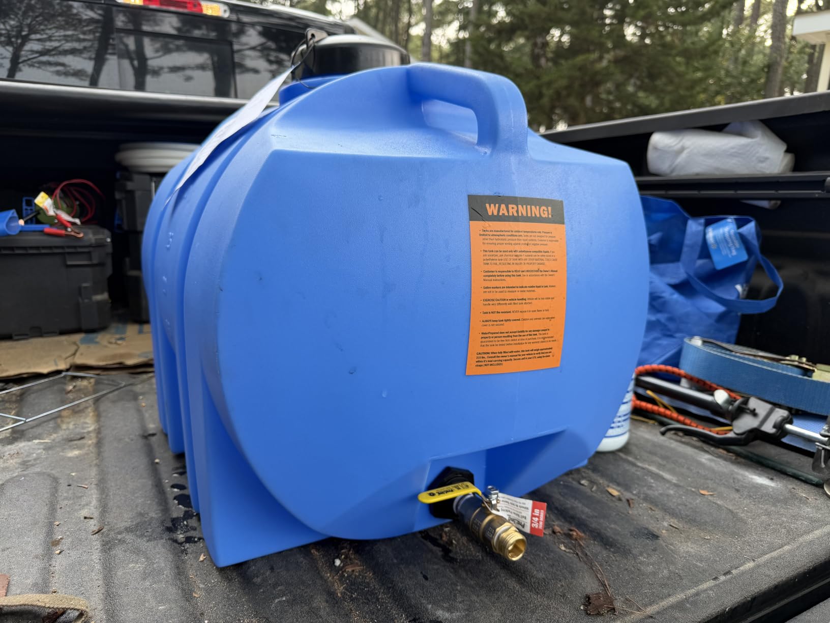 WaterPrepared 35 Gallon Portable Utility Water Tank, Blue | Drinking Water Container w/ Dispenser Spigot, Handles, & ATV Strapping Points customer photo 1