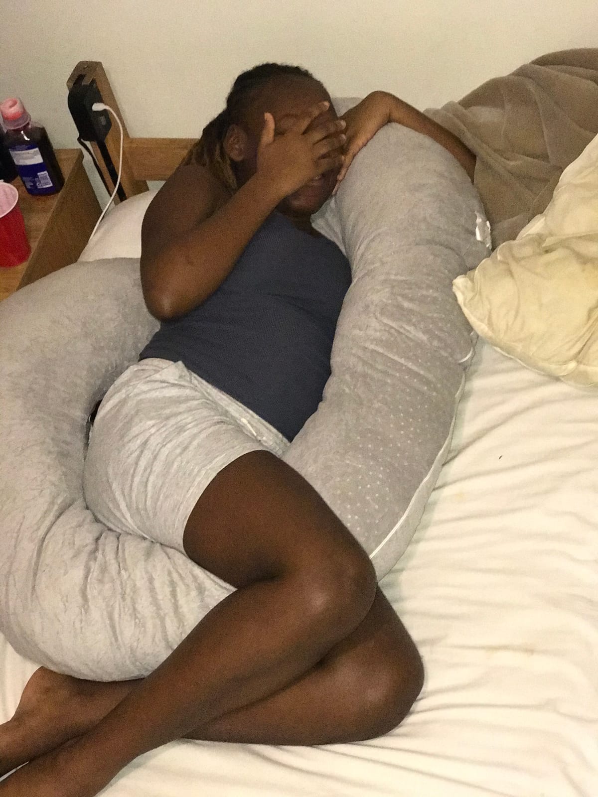 1 MIDDLE ONE Pregnancy Pillow, C Shaped Full Body Pillow for Maternity Support and Pregnant Women Sleeping with Velvet Cover (Dark Grey) customer photo 1