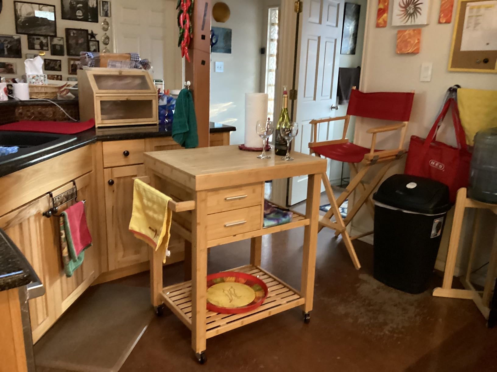 Rolling Kitchen Island Cart with Drawers Shelves, Towel Rack, Locking Casters, Butcher Block Food Prepping Cart Trolley on Wheels, Bamboo Wood customer photo 1