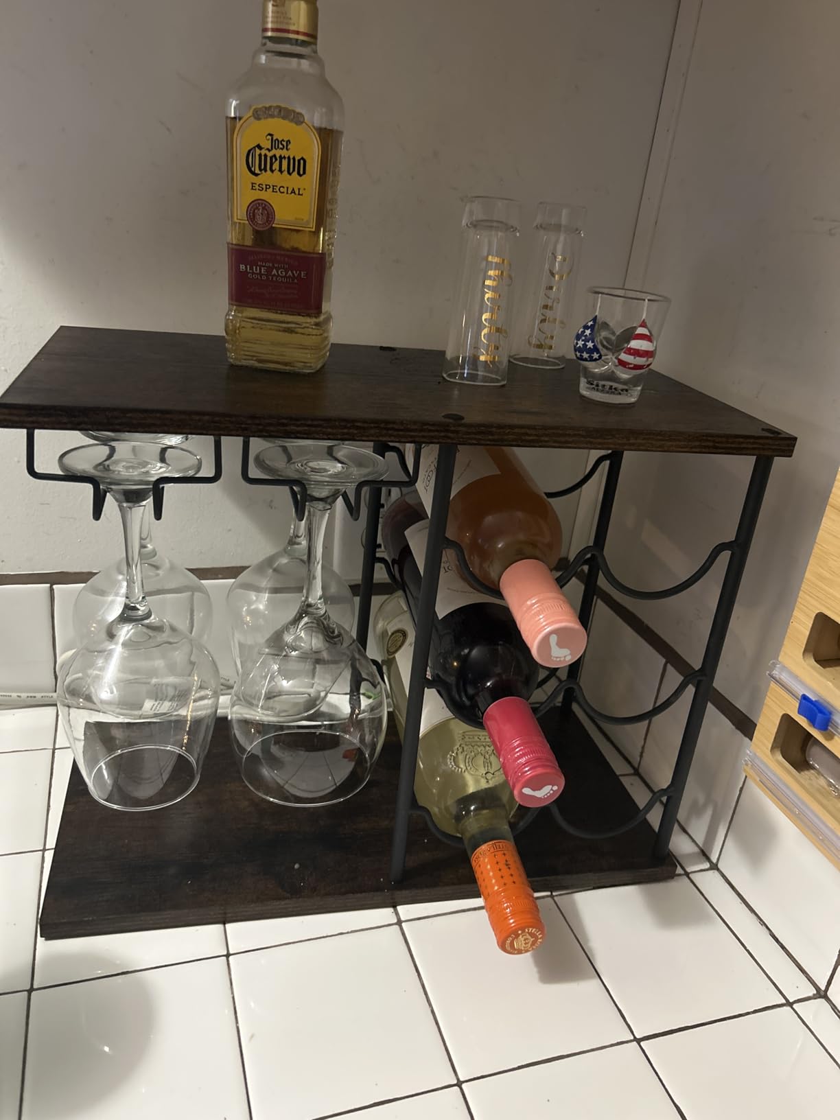 LIANTRAL Wine Racks Countertop, Modern Wine Bottle Holder for Home Kitchen | Hold 6 Bottles and 4 Wine Glasses, Freestanding Wine Rack for Bar, Wine Cellar, Cabinet customer photo 1