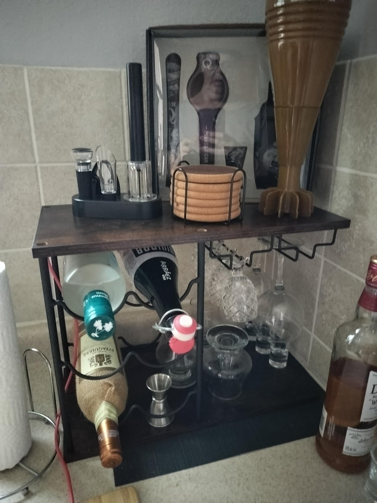 LIANTRAL Wine Racks Countertop, Modern Wine Bottle Holder for Home Kitchen | Hold 6 Bottles and 4 Wine Glasses, Freestanding Wine Rack for Bar, Wine Cellar, Cabinet customer photo 2