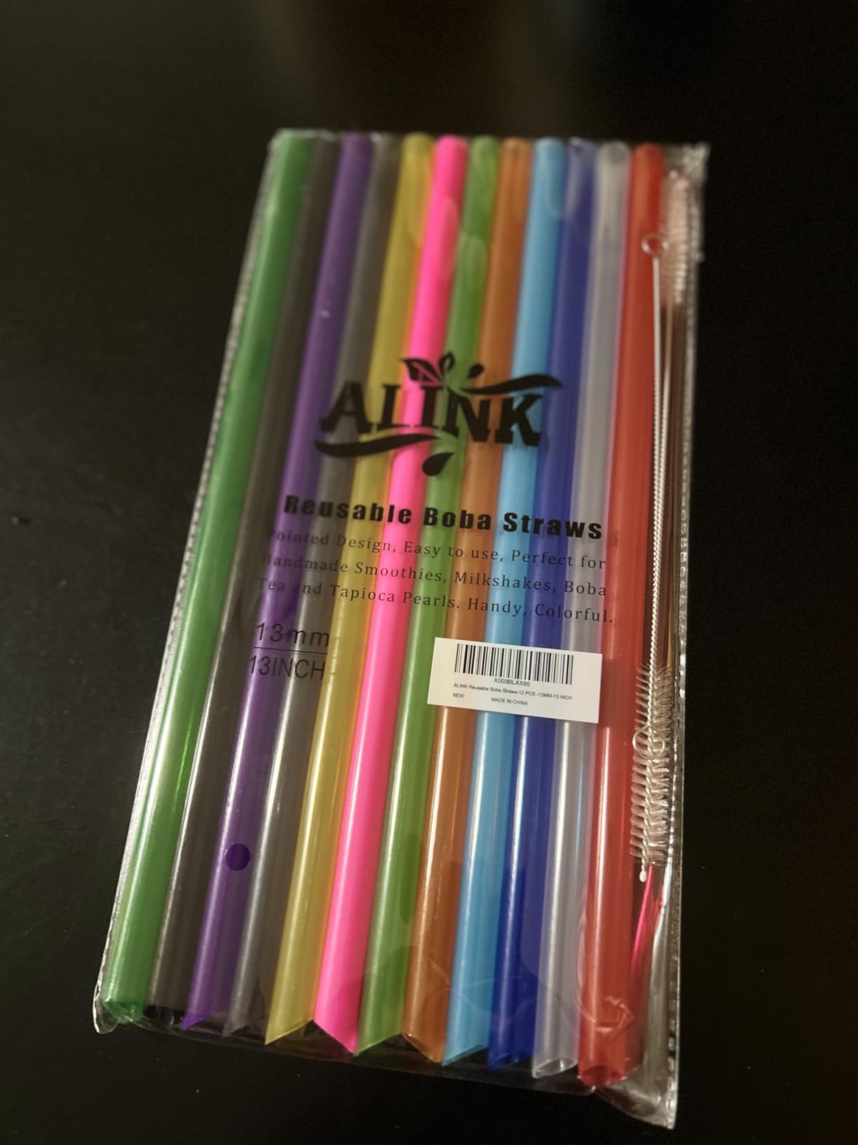 ALINK 12 Pcs Reusable Boba Straws, 10.5 Inch Smoothie Straws with 2 Brushes | 12 Colors 0.51-inch Wide Plastic Straws with Angled Tips for Bubble Tea, Milkshaks, Tapioca Pearls, Thick Drinks, BPA Free customer photo 1
