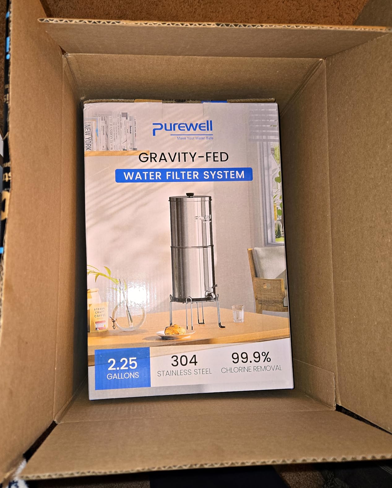 Purewell 3-Stage 0.01μm Ultra-Filtration Gravity Water Filter System, NSF/ANSI 42&372 Certification, 304 Stainless Steel Countertop System with 2 Filters and Stand, Reduce 99% Chlorine, 2.25G, PW-OB customer photo 2