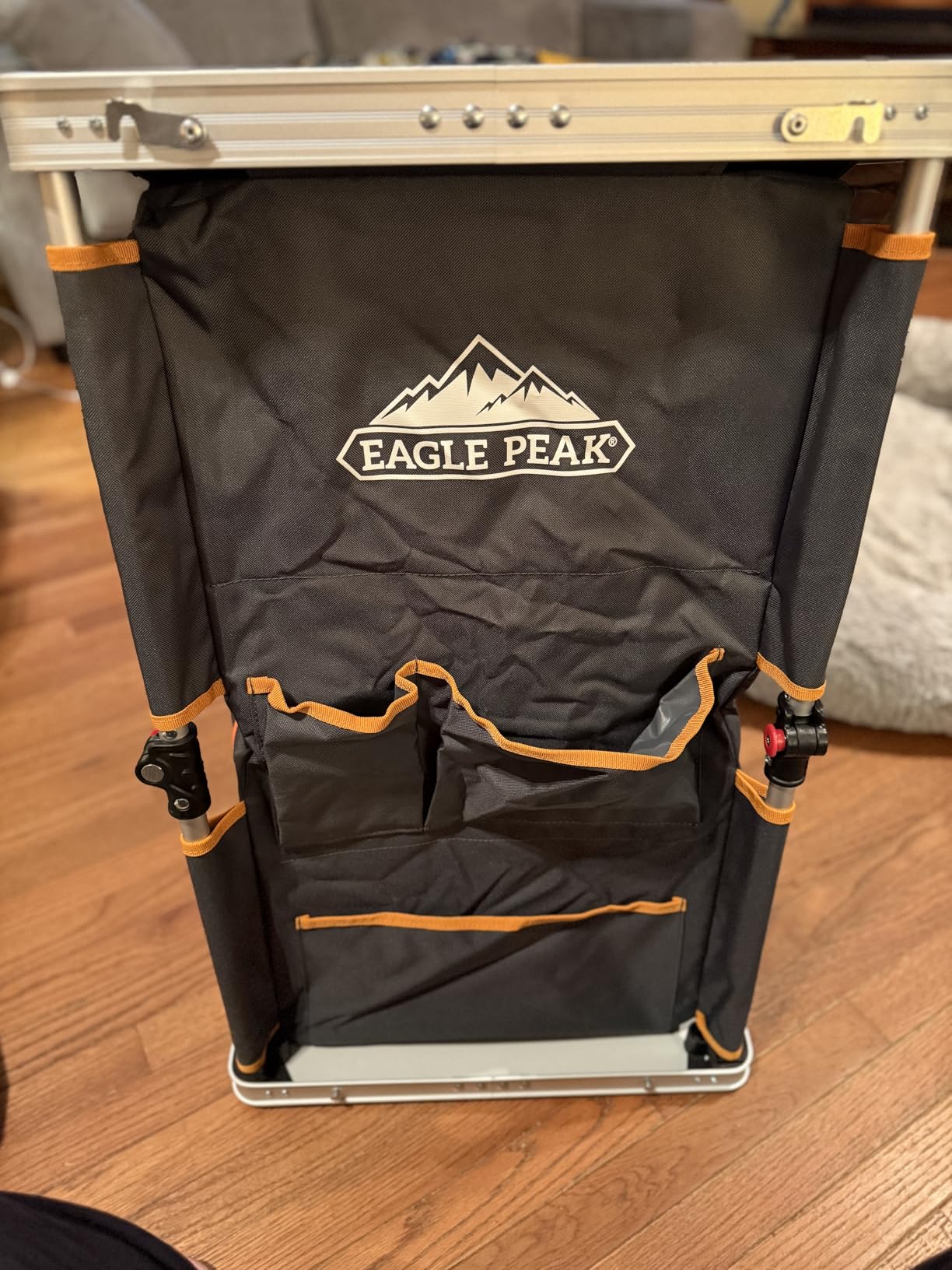EAGLE PEAK Outdoor Folding Camping Table with Large 3-Tier Storage Organizer and Side Pockets, Easy Set Up Portable Aluminum Camping Kitchen, Beige customer photo 2