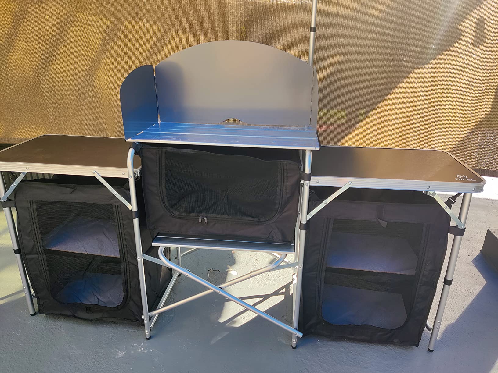 Nice C Camping Kitchen Table, Folding Cook Table, Upgrade Light Stand and Windshield Cook Station & 3 Organizers, Carry Bag for Grill, Outdoor, Beach, BBQ, Picnic, Cooking (Silver) customer photo 1