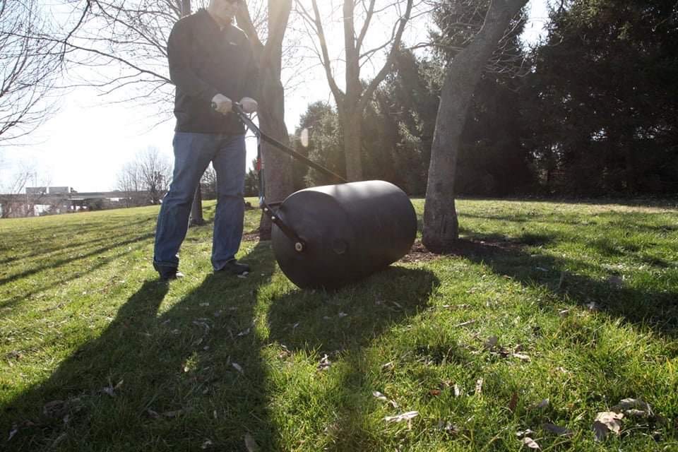 Brinly 270 lb. Combination Push/Tow Poly Lawn Roller with Easy-Turn Tethered Plug, 18 by 24