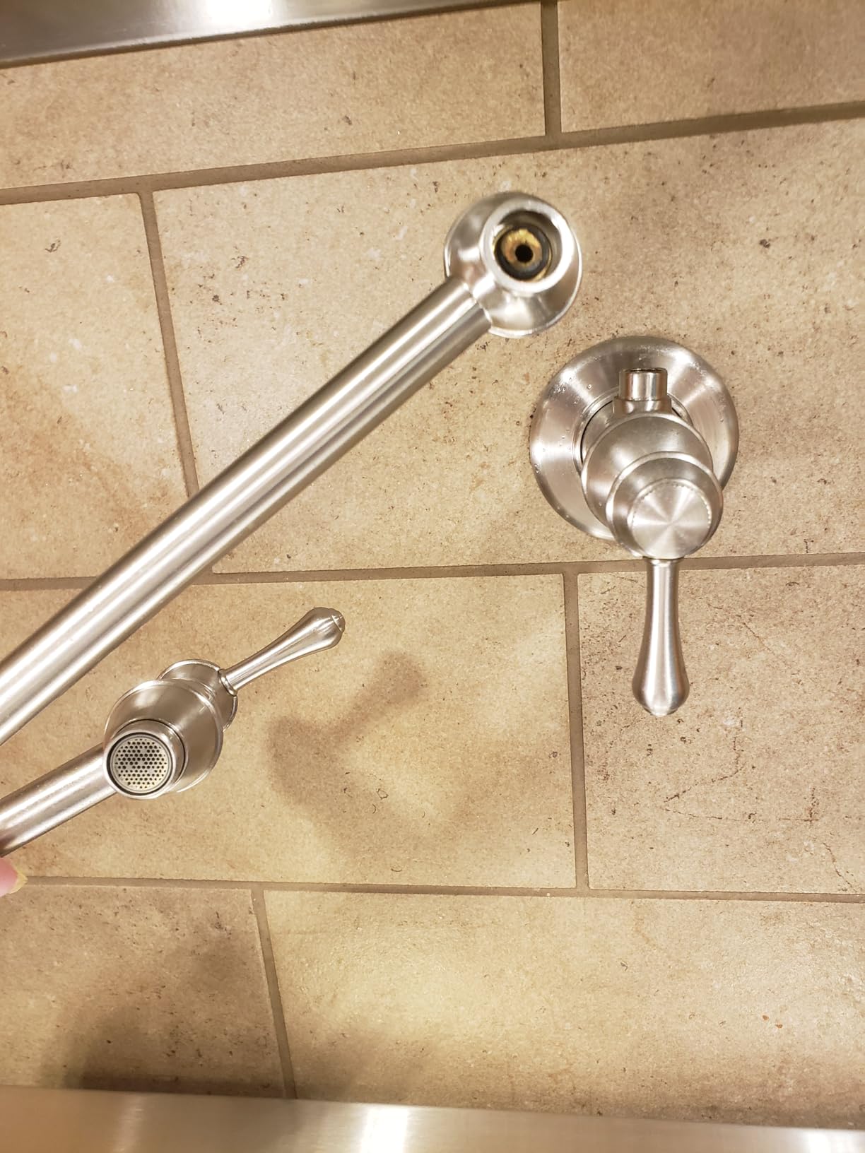 WOWOW Pot Filler Faucet Brushed Gold, Solid Brass Pot Filler Wall Mount Kitchen Stove Faucet with Double Joint Swing Arms customer photo 2