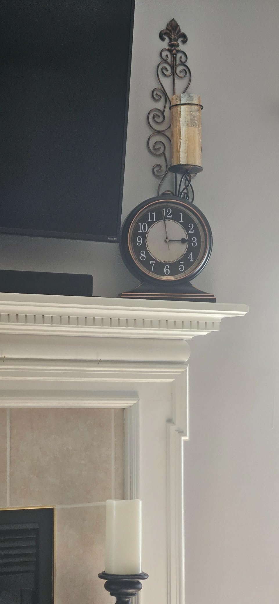 AYRELY Vintage Desk Clock Silent-Non-Ticking 10-inch dial Table Clock, Retro Mantel Clocks and Easy to Read for Living Room, Bedroom, Shelf Decoration, Fireplace, Farmhouse Decor (Black) customer photo 1