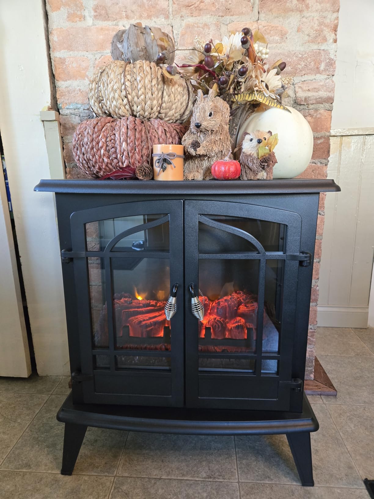 Tangkula 25 Inches Electric Fireplace Stove, 1400W Freestanding Fireplace Heater, Indoor Electric Stove Heater W/Realistic Dancing Flame Effect, Adjustable Temperature, Overheat Protection customer photo 2