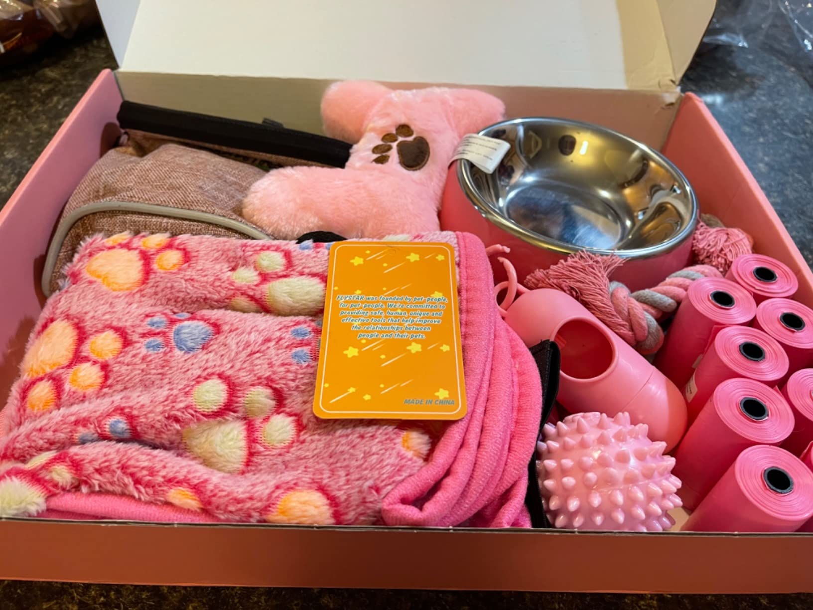 FLYSTAR Puppy Starter Kit for Small Dogs, 26 Pcs Puppy Essentials Supplies | Includes Dog Toys, Collar and Leash, Training Clicker, Treat Bag, Waste Bag Dispenser, Blanket, Grooming Glove and Bowls customer photo 2