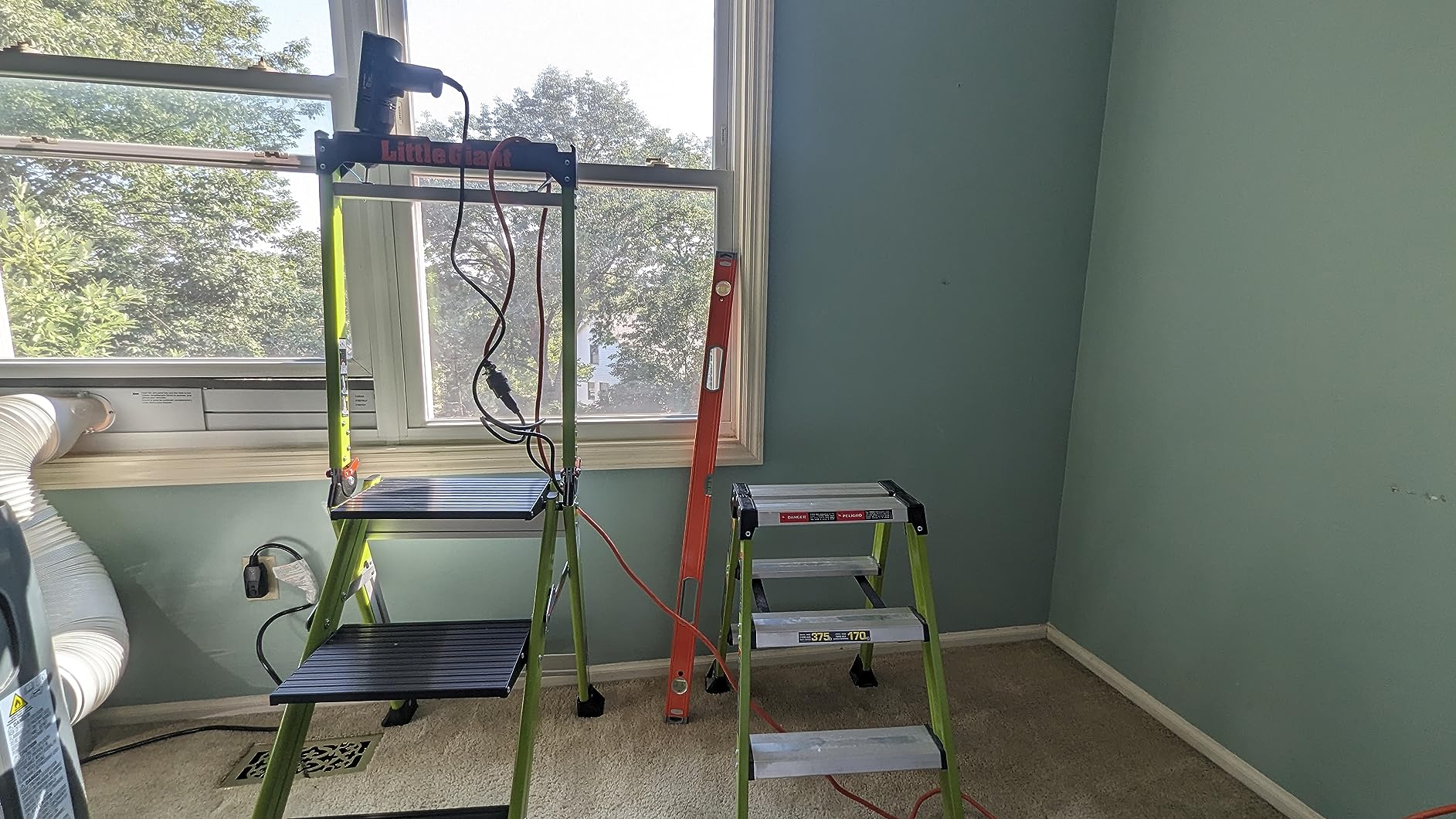 Little Giant Jumbo Step 3-Step Foldable 3-Ft Fiberglass Stool, Non-Conductive, Hi-Viz Green Rails, Extra-Wide Stair-Like Treads, Rotating Handrail, 375 lb. Type IAA, 11933 customer photo 1
