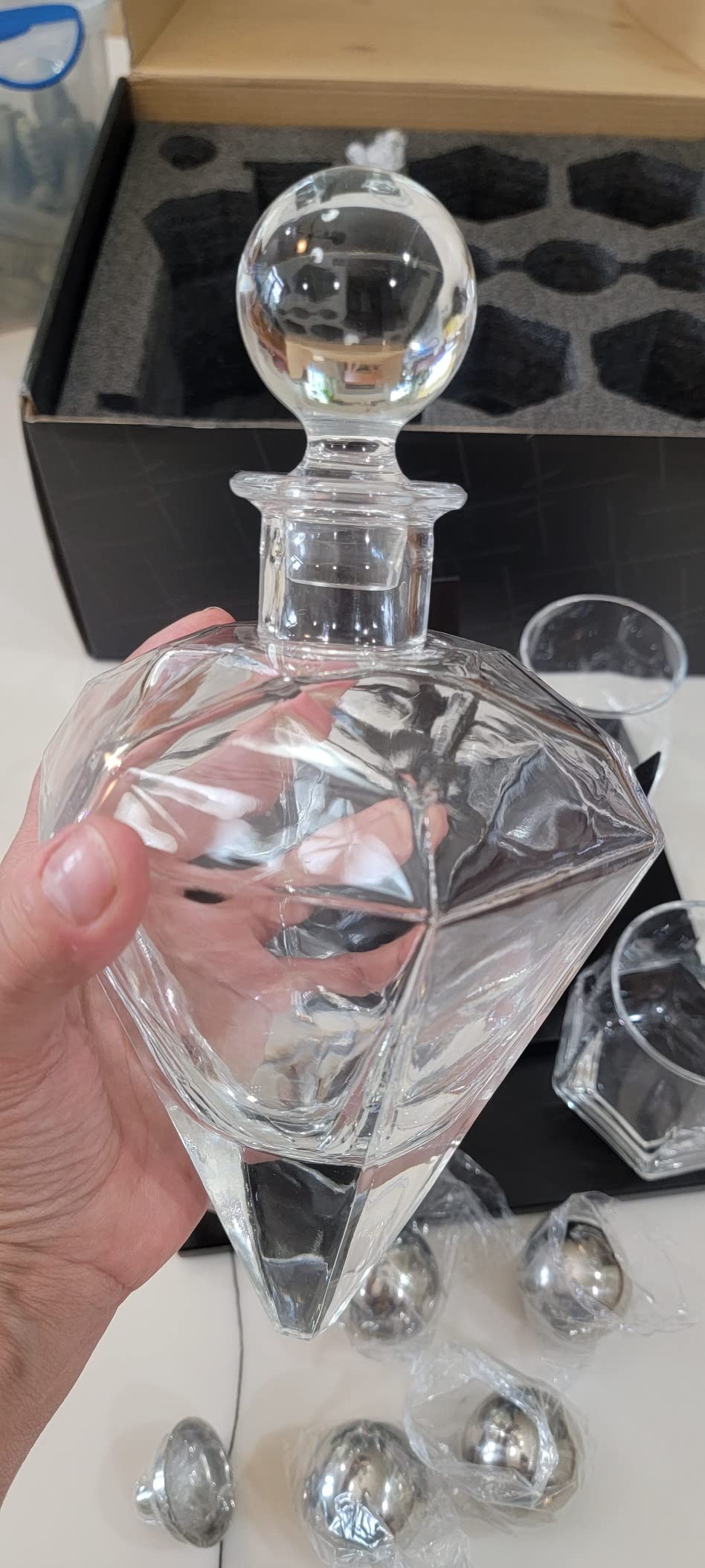 Diamond Whiskey Decanter Set 4 ChillBall Glasses&Tray Decanter Sets for Men | LuxuryBar Liquor Dispenser Bourbon Decanter Whiskey Set Tequila Decanters for Alcohol Bourbon Gifts for Men Dad Him Bf customer photo 1