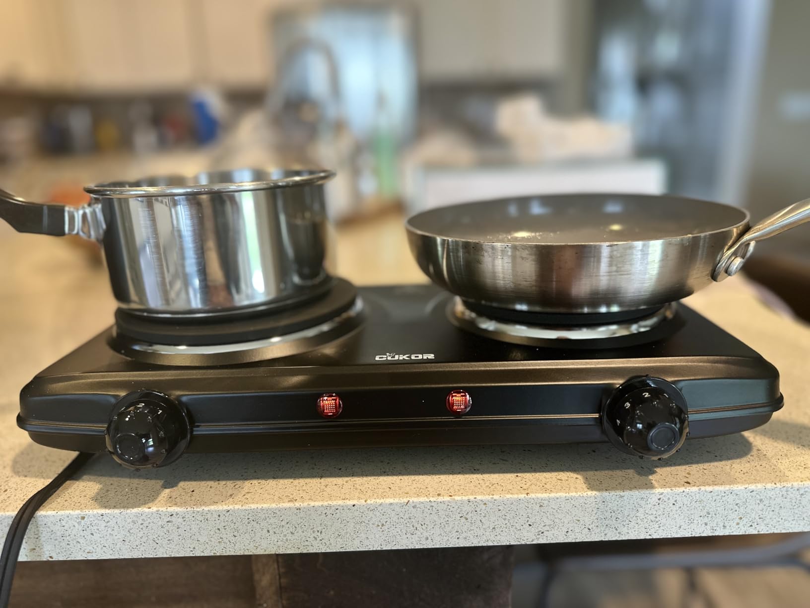 CUKOR Double Cast Iron 2 Burner, 1800W Countertop Burner, Dual Electric Stove Burners, Portable Double Burner for Cooking customer photo 2