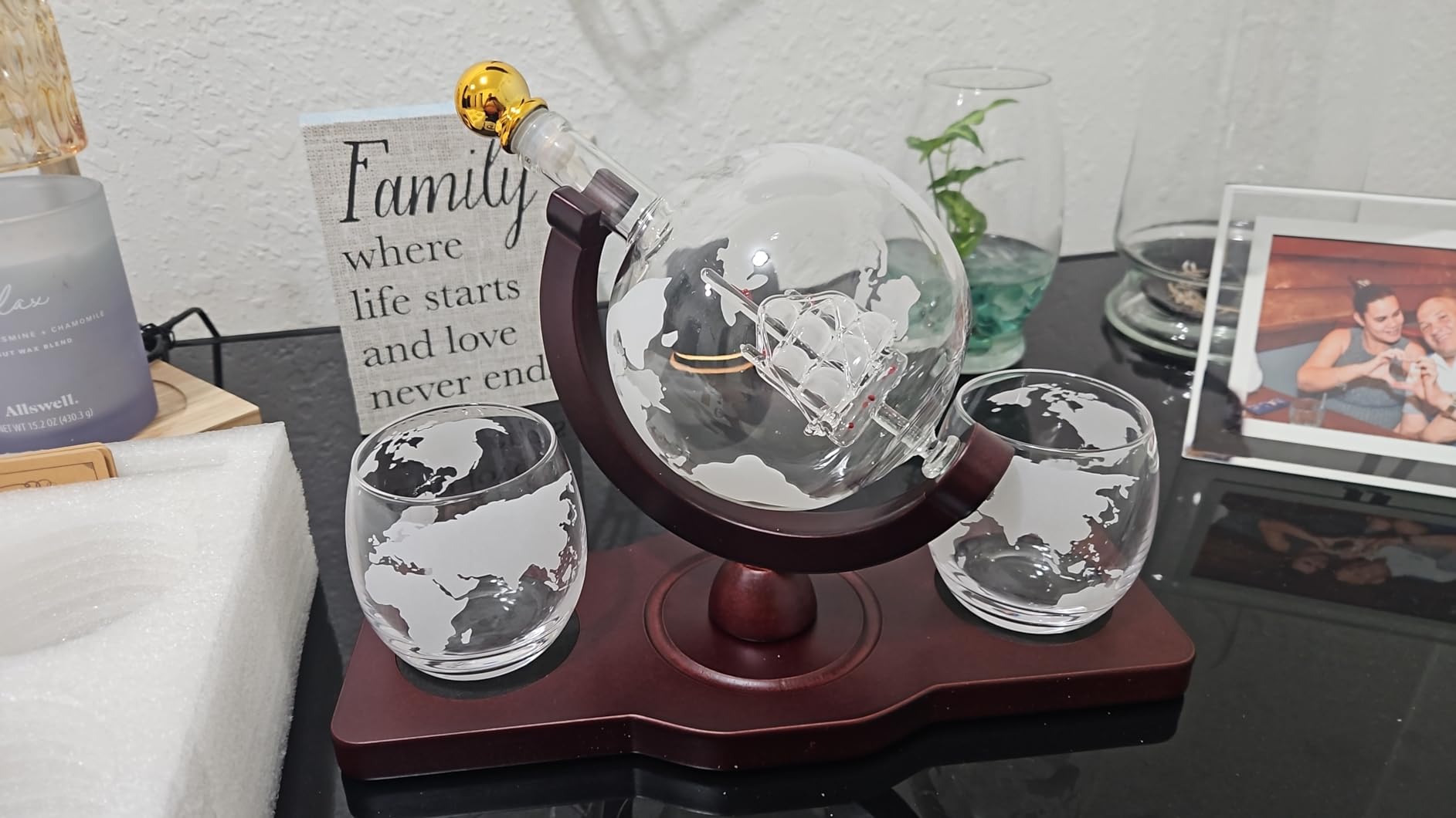PONPUR Gifts for Men Dad Fathers Day, Whiskey Decanter Globe Set with 2 Ball Stones & 2 Glasses, Anniversary Birthday Gifts for Him Husband Boyfriend Brother, Cool Stuff Gift for Bourbon Scotch customer photo 1