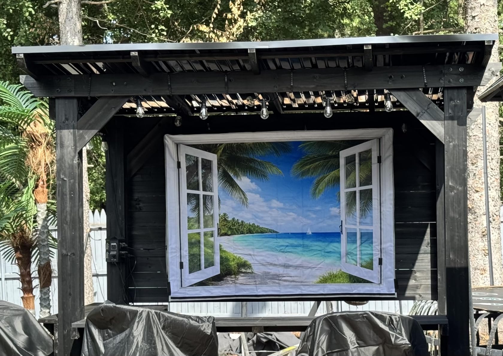 Garnetics Outdoor TV Cover 55 Inch Weatherproof Waterproof - 600D Heavy Duty for Outside 55 Inch TV Cover Outdoor Enclosure with Bottom & Remote Pocket, Fits 52-55 Flat Screen customer photo 2