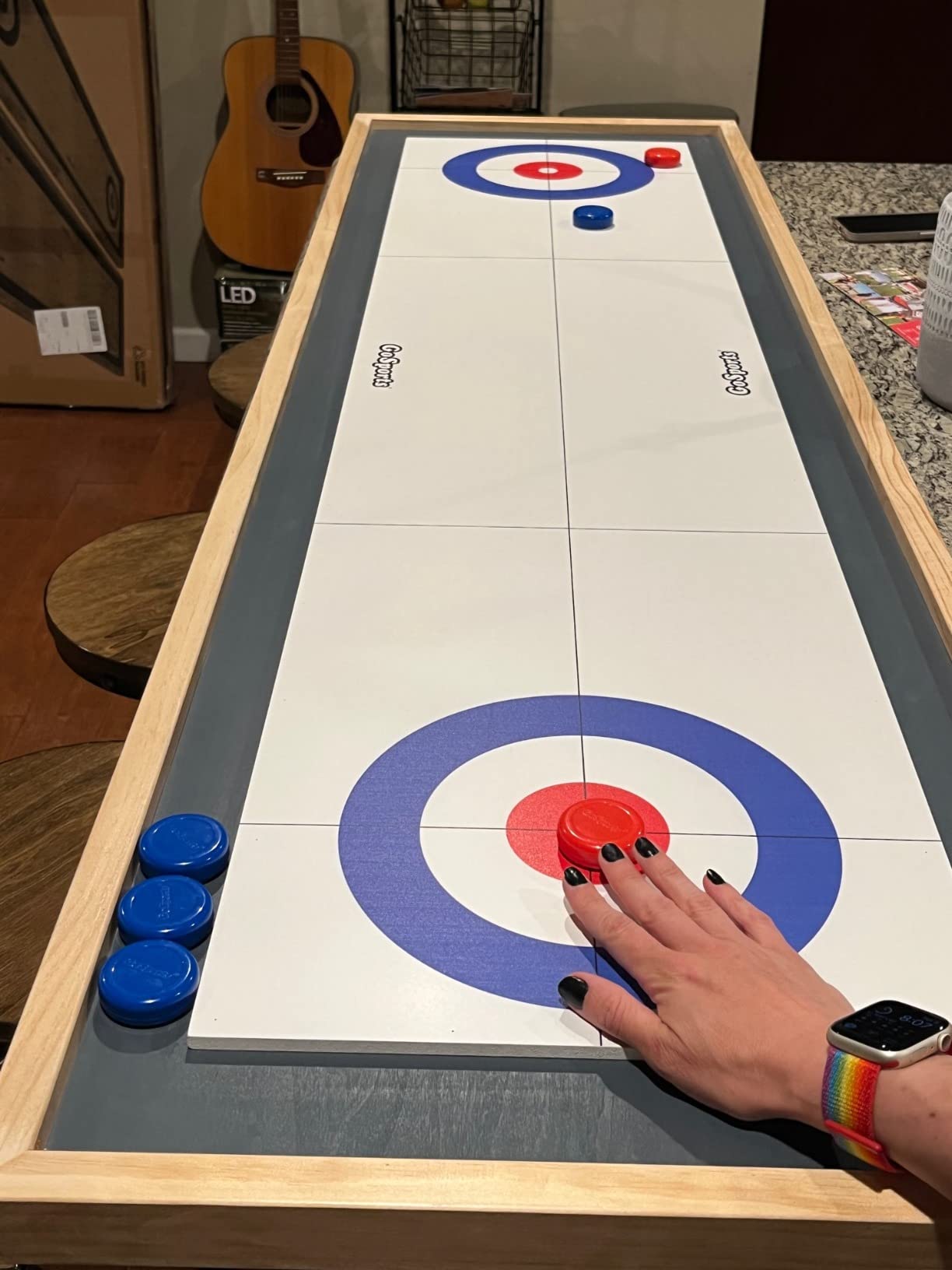 GoSports 6 ft Tabletop Shuffleboard and Curling 2 in 1 Game with 8 Pucks and Tote Bag customer photo 2