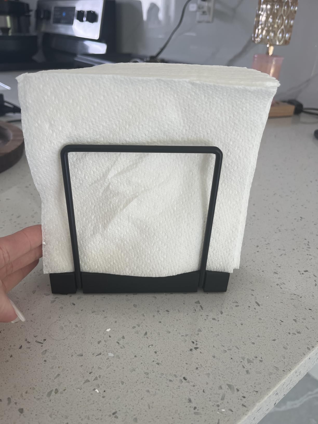 Wican Napkin Holder for Table, Bamboo Iron Standing Napkin Dispenser | Kitchen Dining Farmhouse Cocktail Picnic Bar Rustic Wood Holders, Paper Mail Bills, Suitable All Dining Room Decors, Black customer photo 1