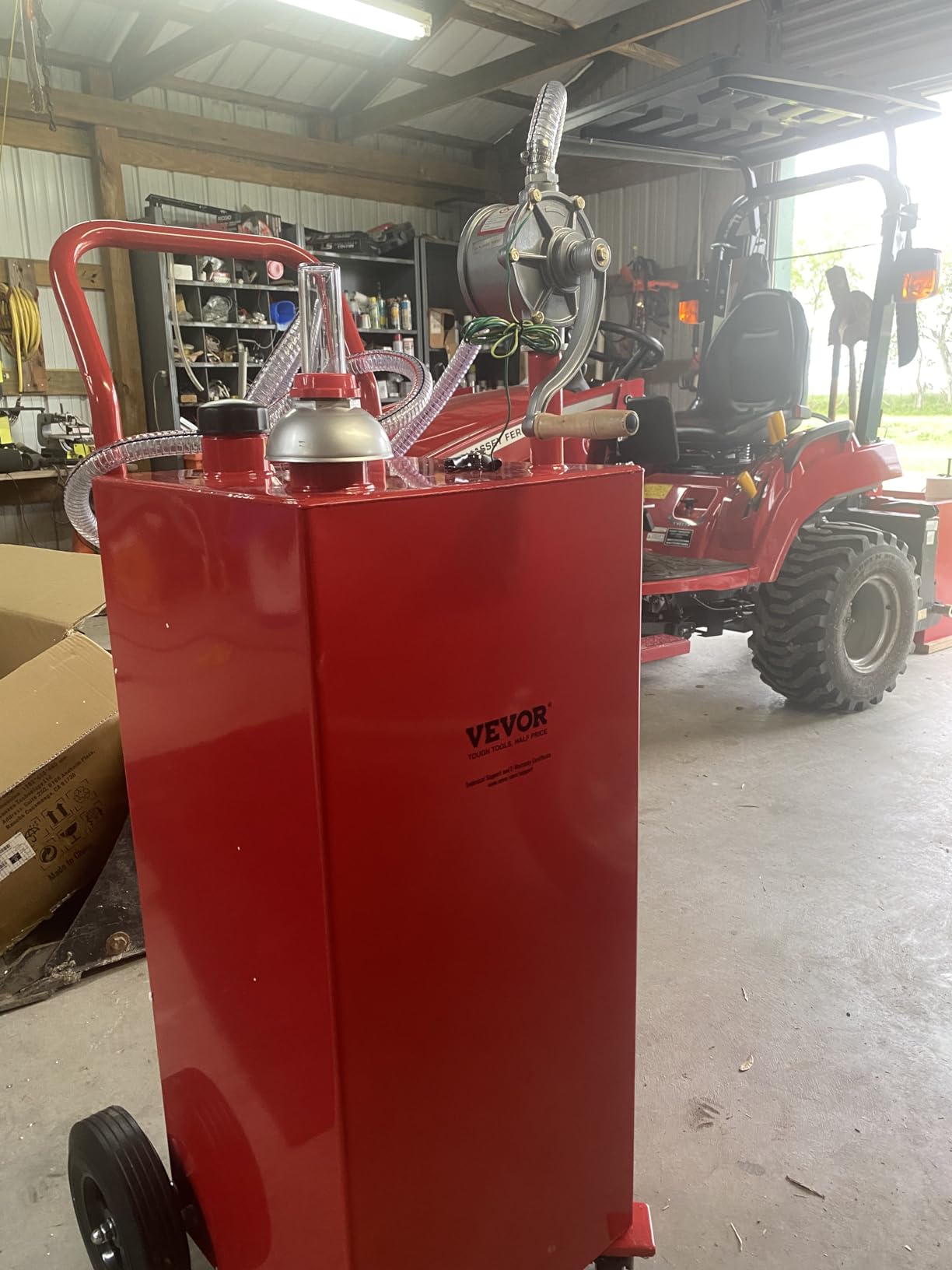 VEVOR Fuel Caddy, 35 Gallon, Gas Storage Tank on 4 Wheels, with Manual Transfer Pump, Gasoline Diesel Fuel Container for Cars, Lawn Mowers, ATVs, Boats, More, Yellow customer photo 1