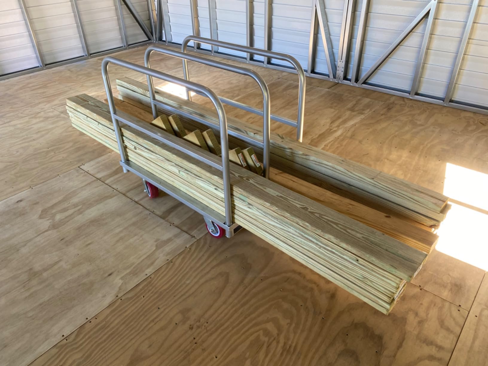 Steel Panel Truck Cart, Platform Truck, Heavy Duty Lumber Drywall Dolly, Flatbed with 2500 lbs Capacity and 4 Swivel Casters, 36x24inch Steel Board with 3 Side Handrails customer photo 1