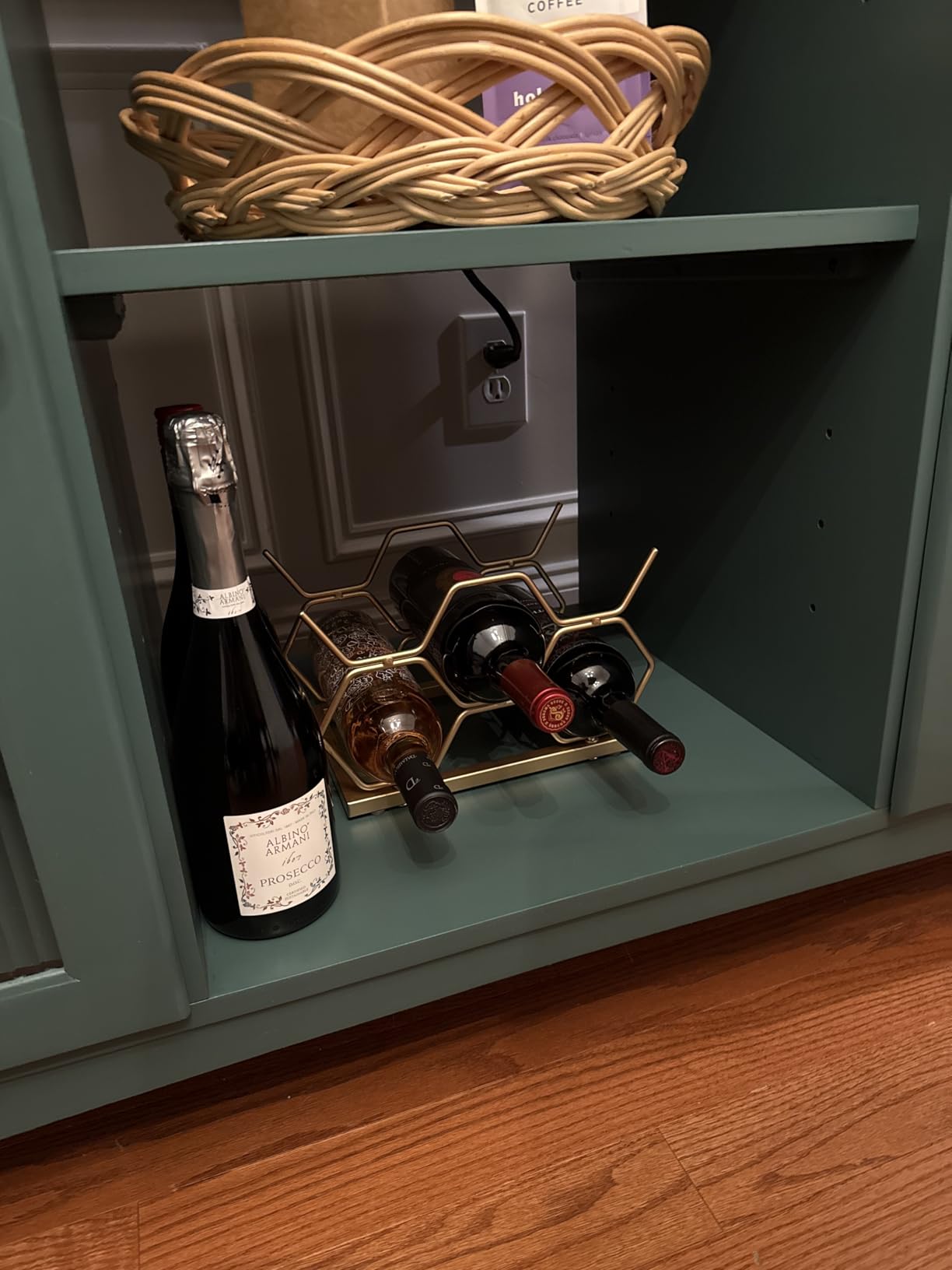 Countertop Wine Rack - 5 Bottle Freestanding Modern Gold Metal Small Wine Rack - Tabletop Wine Holder Stand for Cabinet, Pantry, Wine Bottle Storage customer photo 1