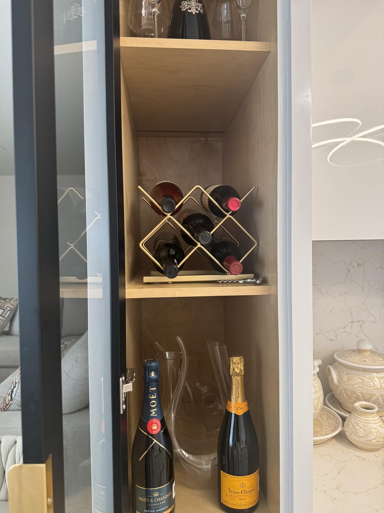 Countertop Wine Rack - 5 Bottle Freestanding Modern Gold Metal Small Wine Rack - Tabletop Wine Holder Stand for Cabinet, Pantry, Wine Bottle Storage customer photo 2