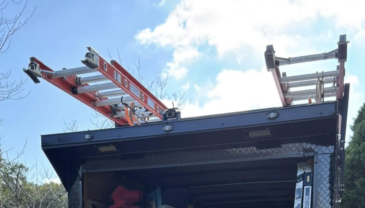 CIRONBOW Adjustable Aluminum Trailer Ladder Rack, Cargo Box Rack with 2 Straps, Adjustable Length 5.7FT-7.7FT, 2 Bars - Fit for Open and Enclosed Trailers, 800LB Capacity customer photo 2