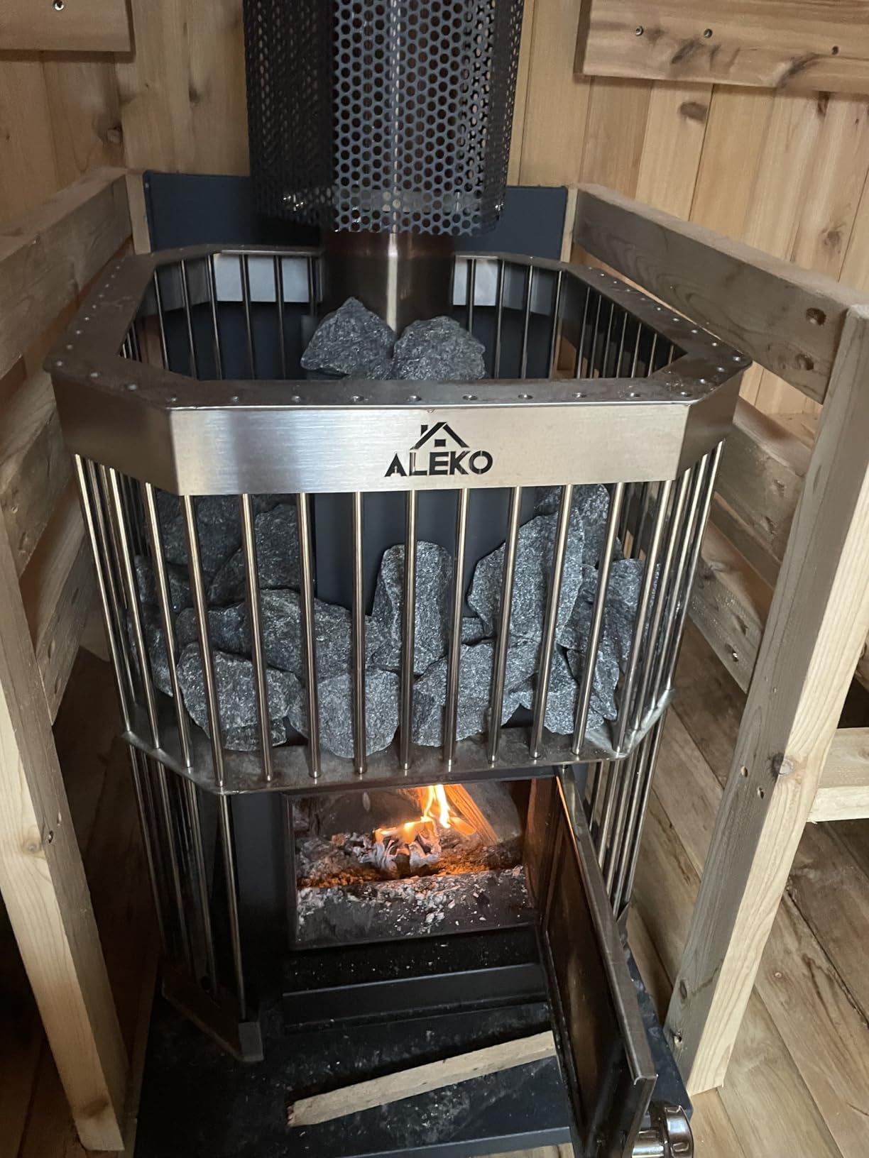 ALEKO Wood Burning Sauna Heater and Chimney Kit | Equivalent to 9-15 kW Electric Heater | Large Stone Capacity customer photo 2