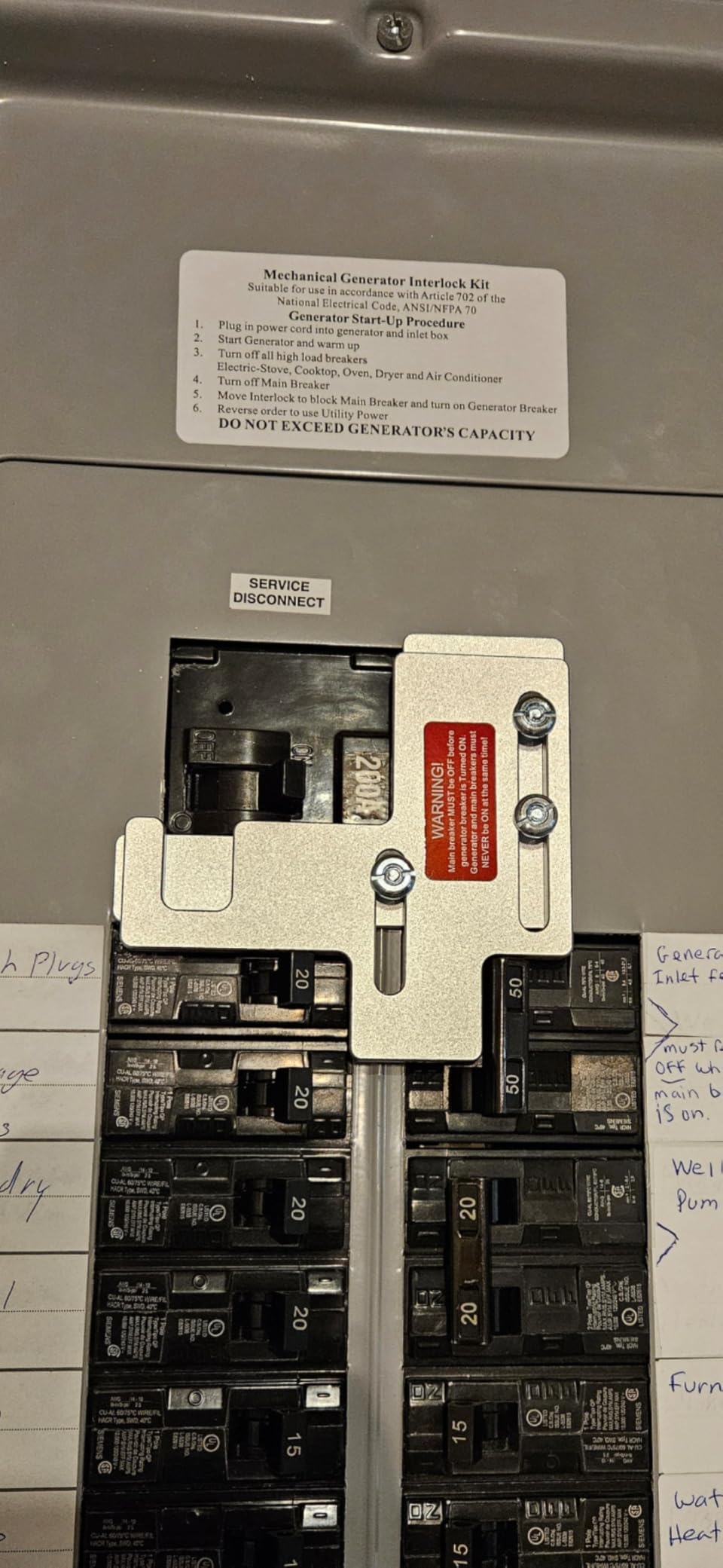 Generator Interlock Kit Compatible with Siemens Murray 150 or 200 Amp Panel, 7/8-1 1/4 Inch Spacing Between Main and Branch Breakers customer photo 2