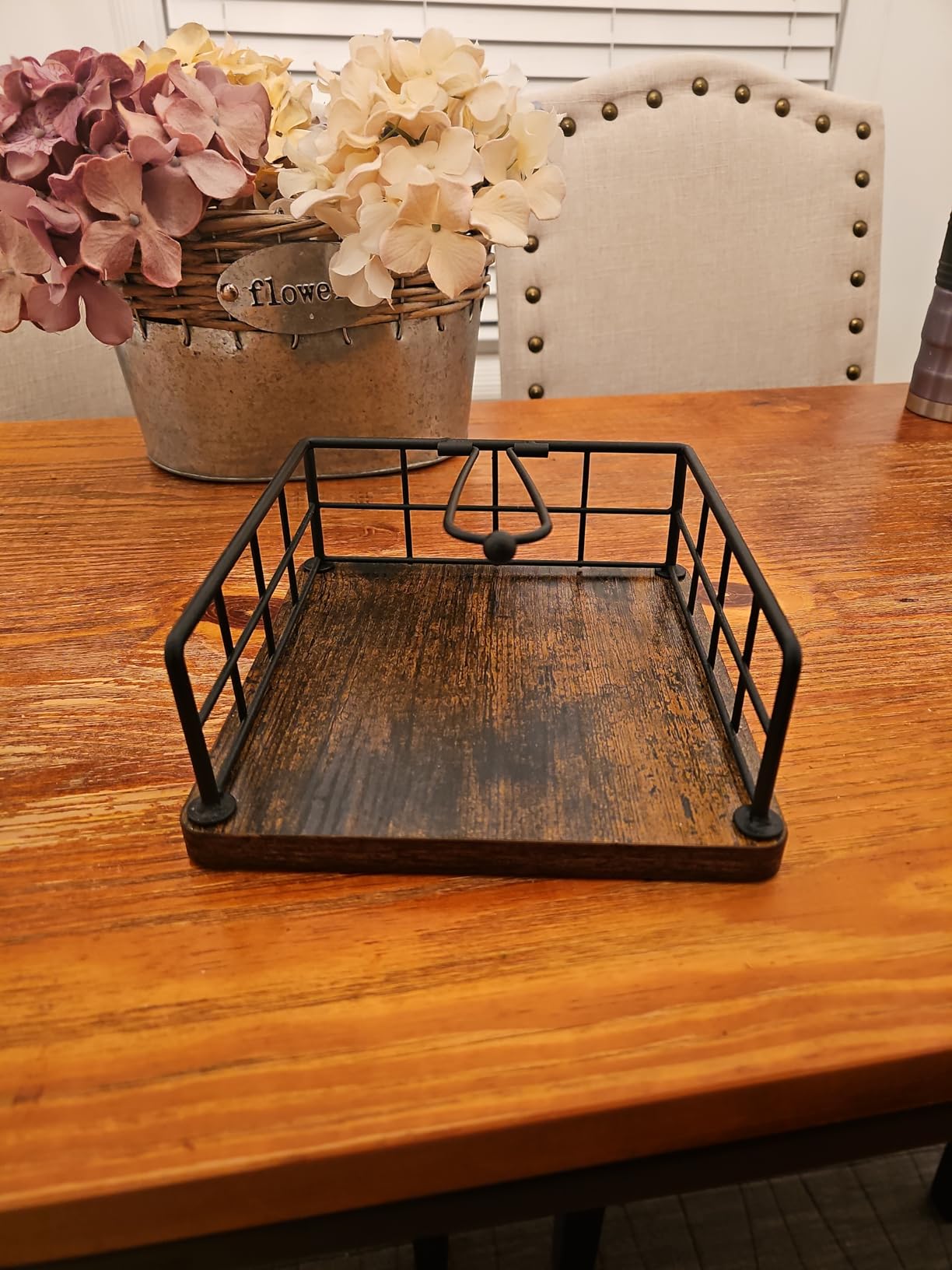 YINMIT Napkin Holder for Table, Farmhouse Napkin Holders with Weighted Arm, Wood Rustic Napkin Holders for Paper Napkins, Napkins Holder for Kitchen, Dining Table customer photo 1